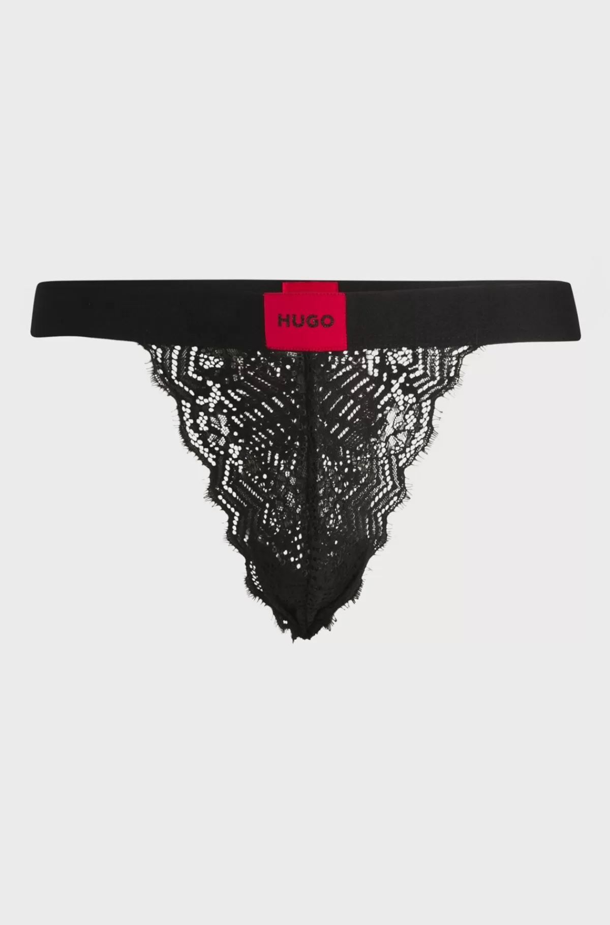 HUGO BOSS G-streng Af Geometriske Blonder Med Rødt Logomærkat Sort Flash Sale