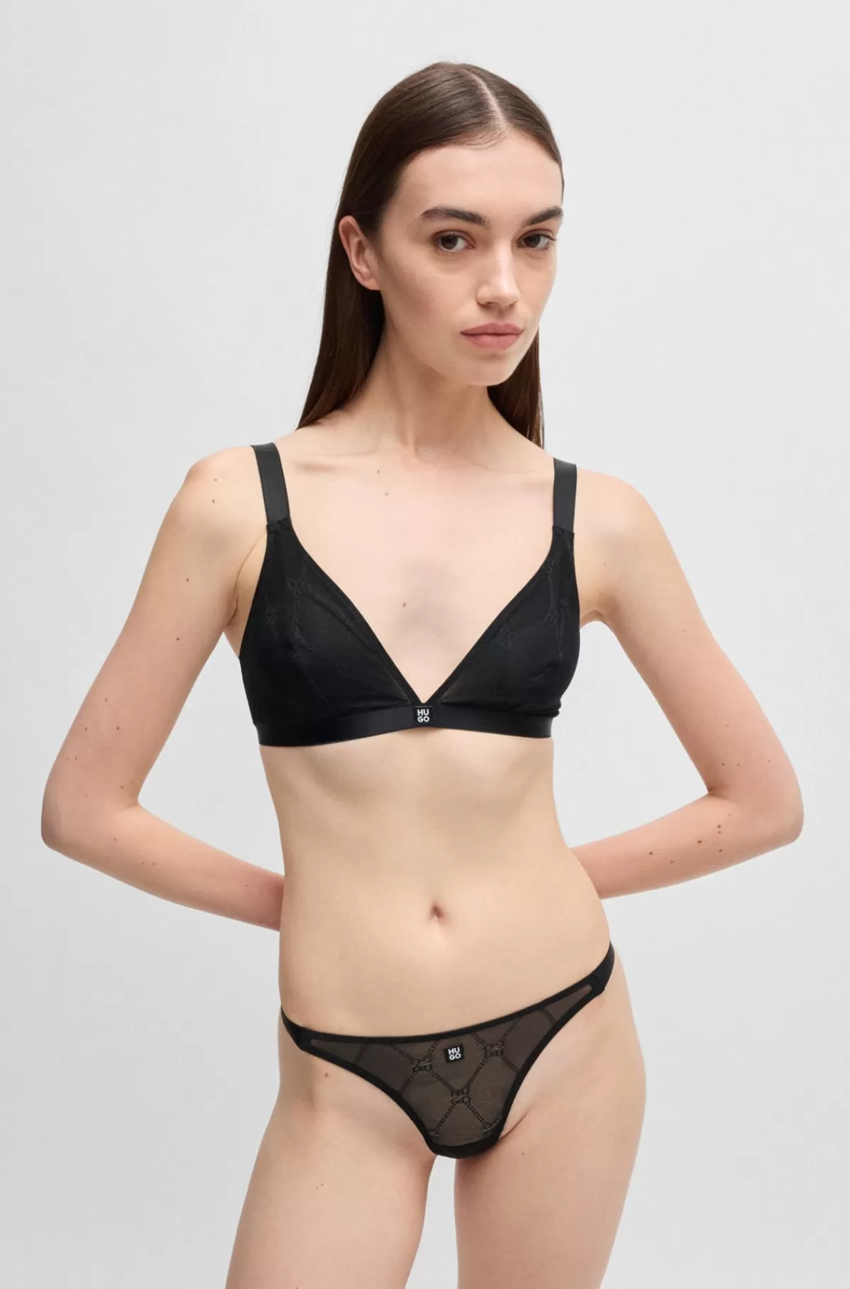 HUGO BOSS G-streng I Blonder Med Stablet Logo-kædemønster Sort Sale