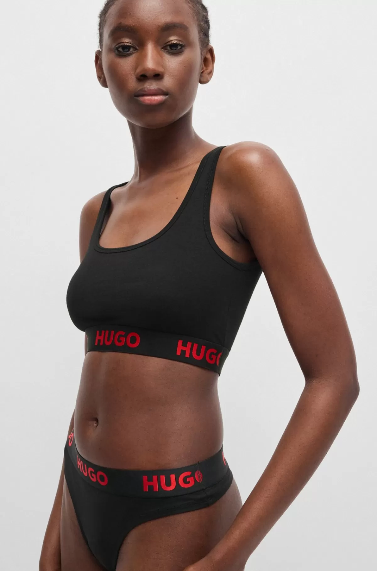 HUGO BOSS G-streng I Bomuld Med Stræk Og Logolinning Sort Store