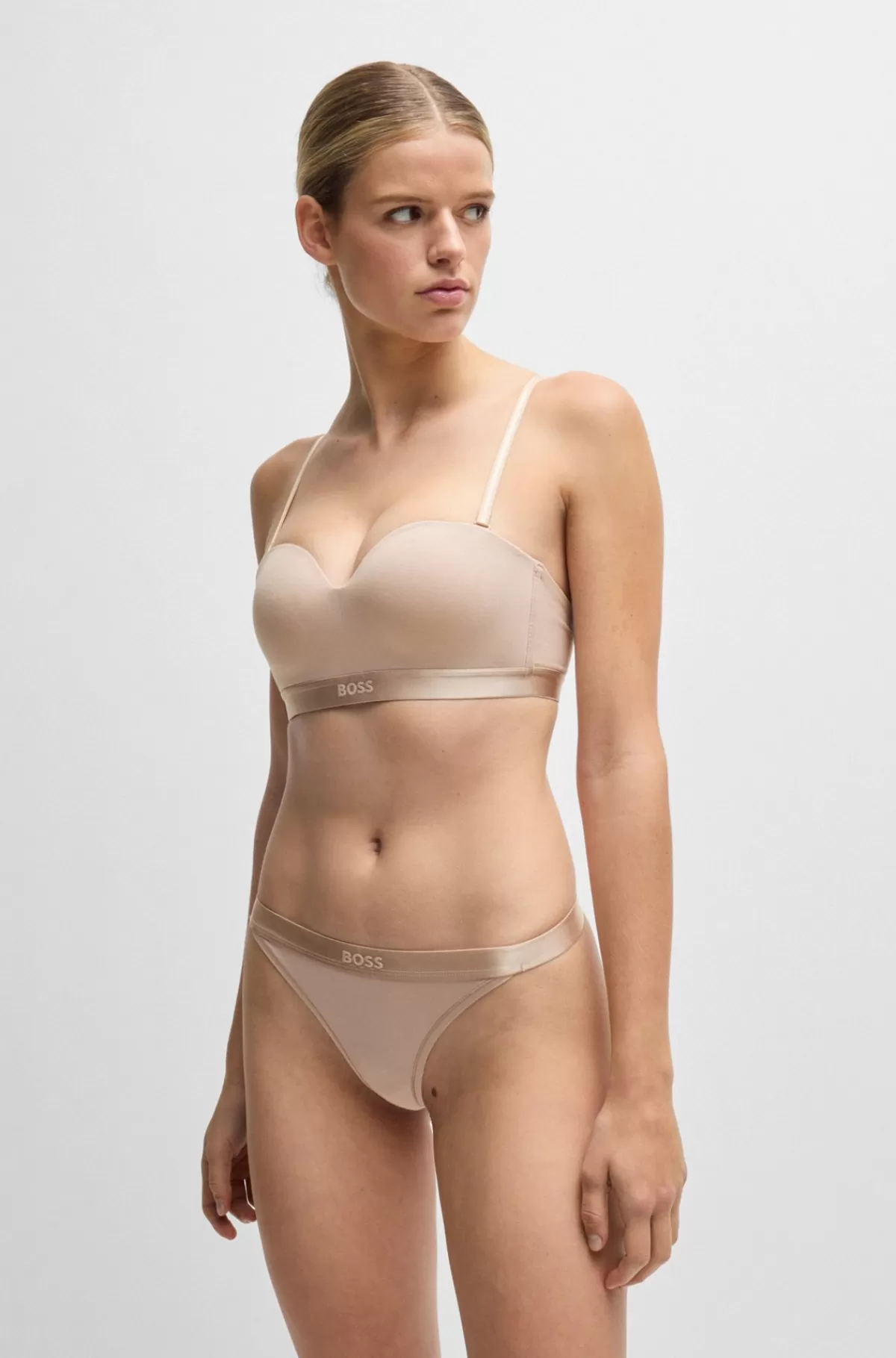 HUGO BOSS G-streng I Bomuldsblanding Med Logolinning Lys beige Fashion