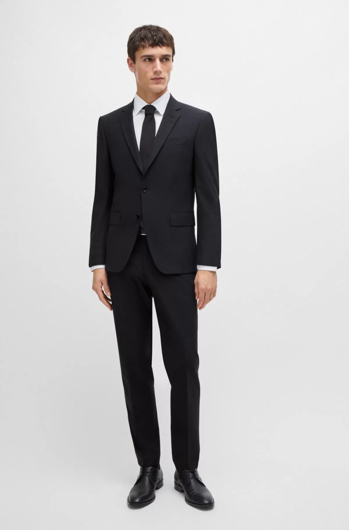 HUGO BOSS Habitjakke Med Slim Fit I Ny Uld Med Stræk Mørkegrå Store