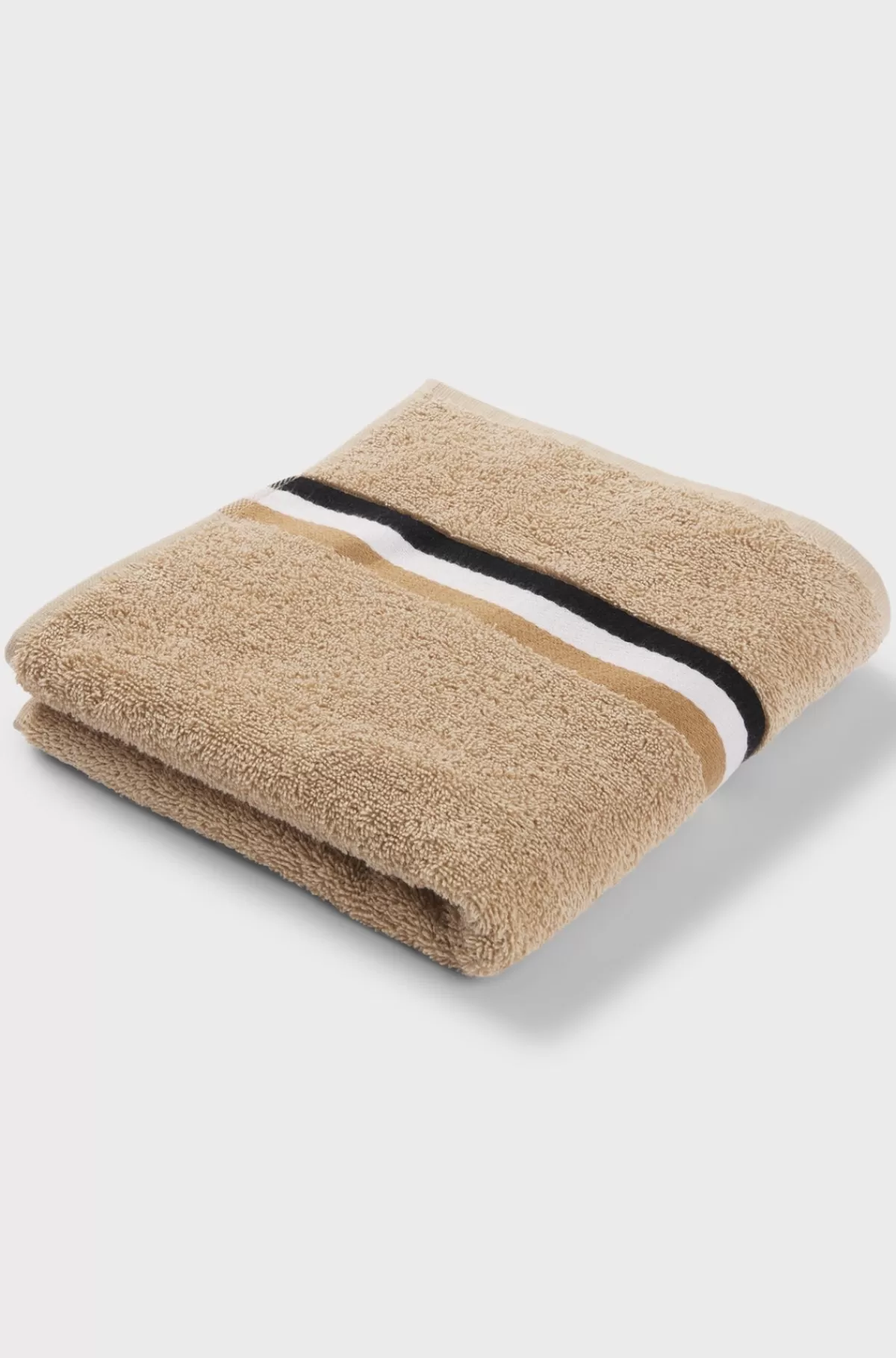 HUGO BOSS Håndklæde I Bomuld Med Signaturstribe Beige Best Sale