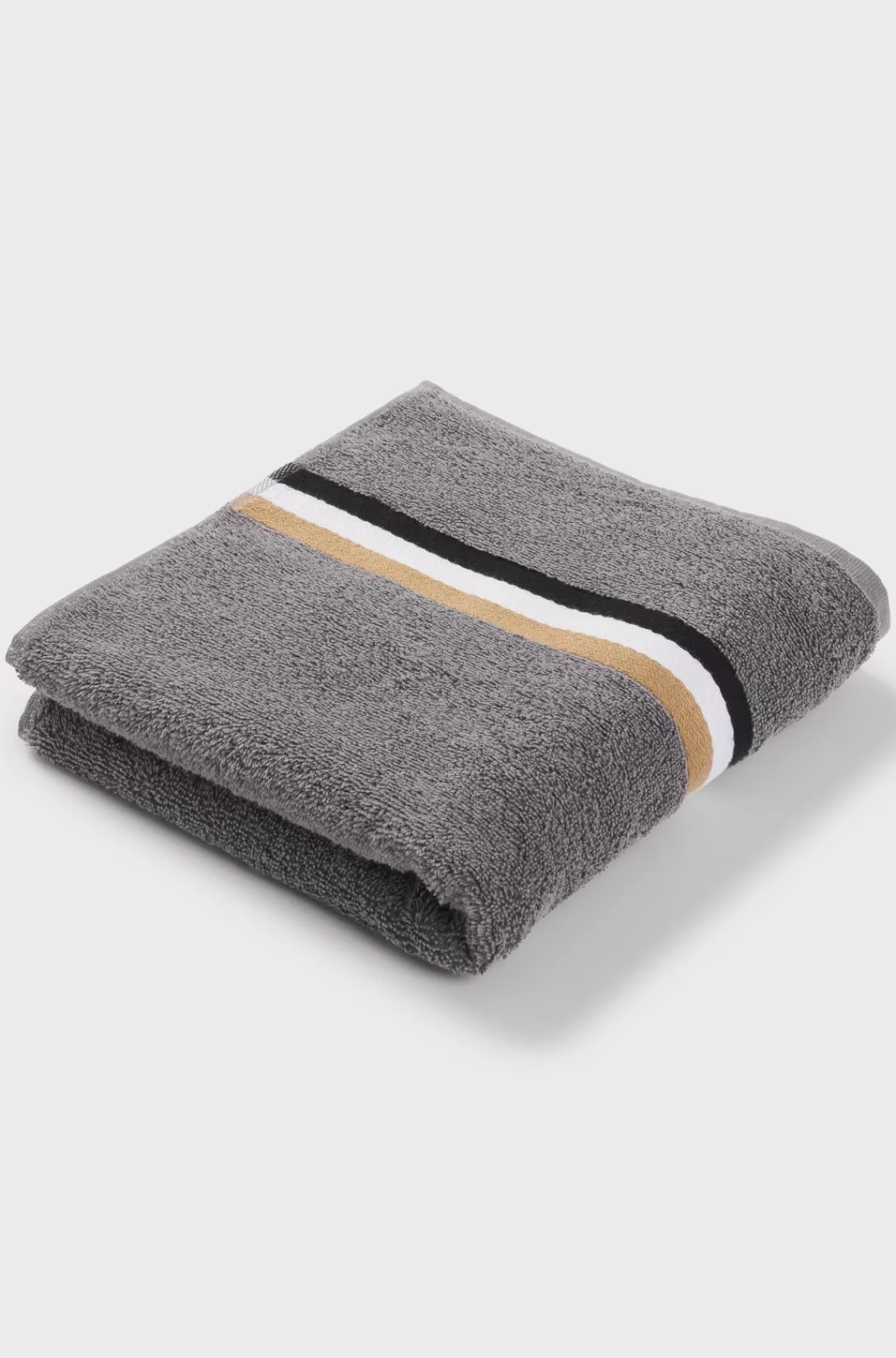 HUGO BOSS Håndklæde I Bomuld Med Signaturstribe Grå Cheap
