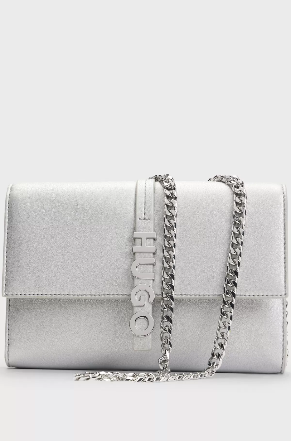 HUGO BOSS Håndtaske I Lamineret Imiteret Læder Med Logobogstaver Sølv Best Sale