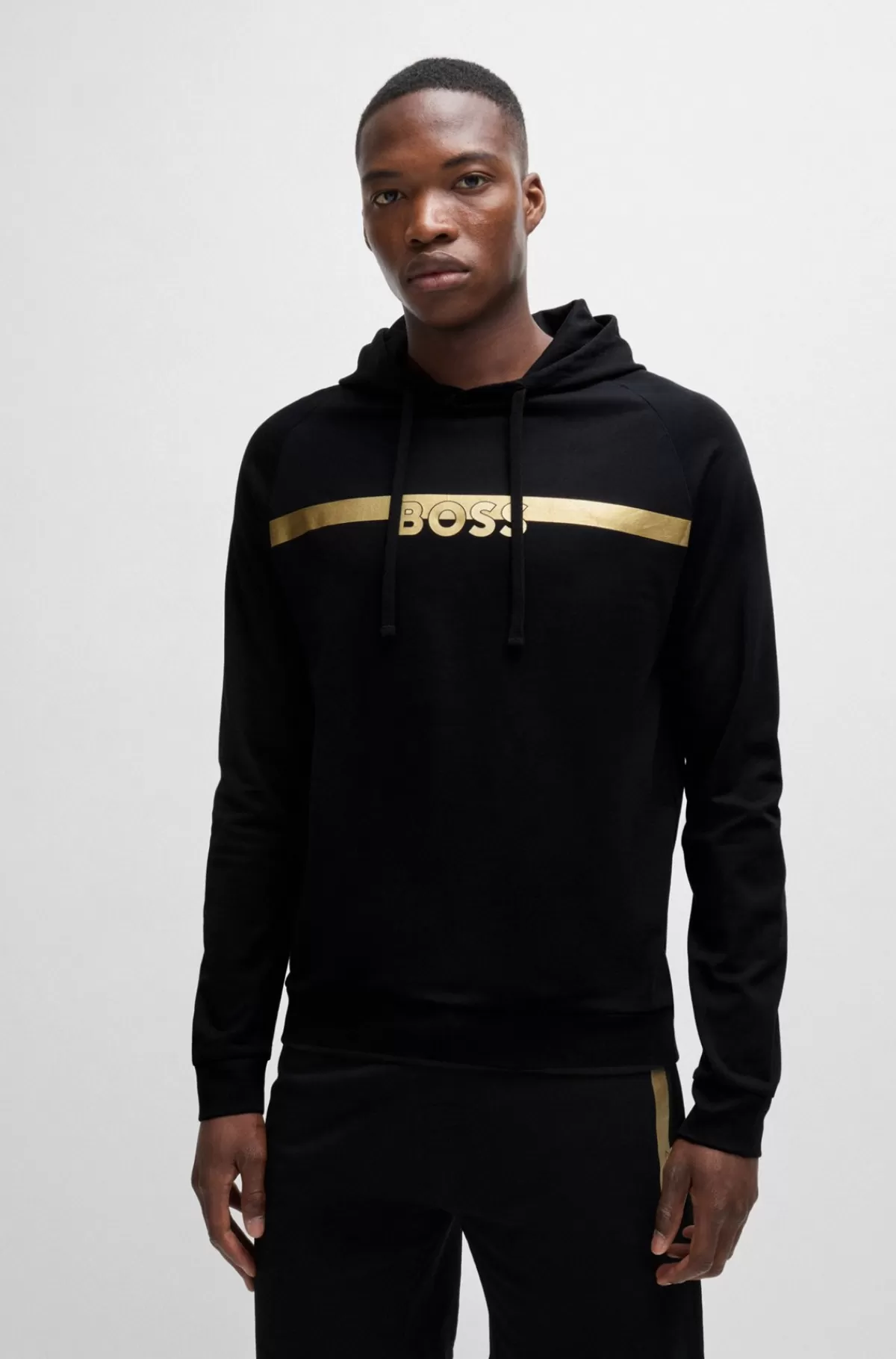 HUGO BOSS Hættetrøje I Sweatkvalitet Af Bomuld Med Regular Fit Og Folieprintet Logo Sort Store