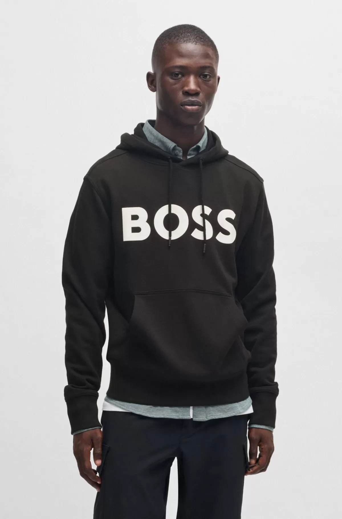HUGO BOSS Hættetrøje I Sweatkvalitet Af Bomuld Med Relaxed Fit Og Kontrastlogo Sort Shop