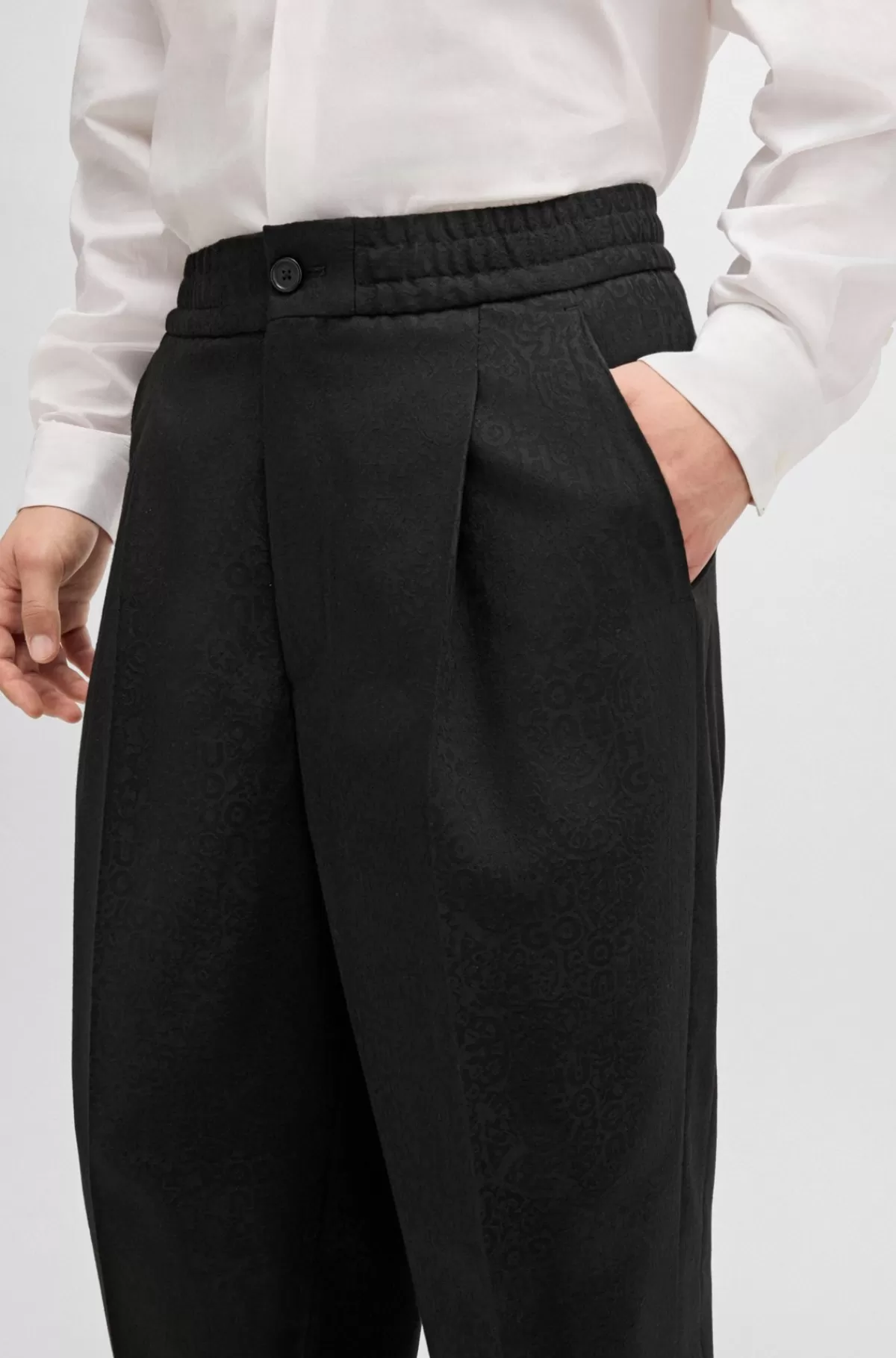 HUGO BOSS HUGO X Les Benjamins-bukser Med Modern Fit I Mønstret Jacquard Sort Cheap
