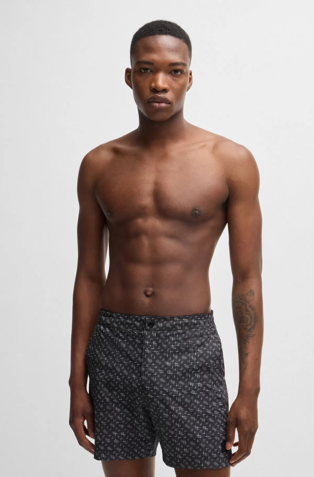 HUGO BOSS Hurtigtørrende Badeshorts Med Monogramprint Sort Shop