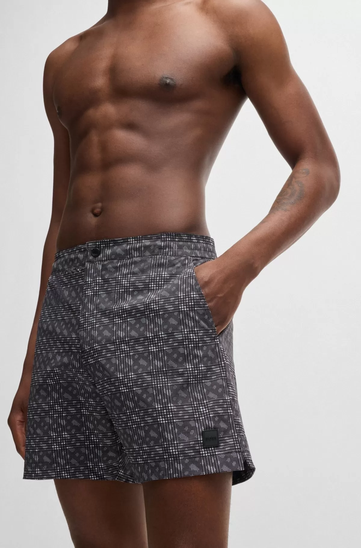 HUGO BOSS Hurtigtørrende Badeshorts Med Monogramprint Sort Shop