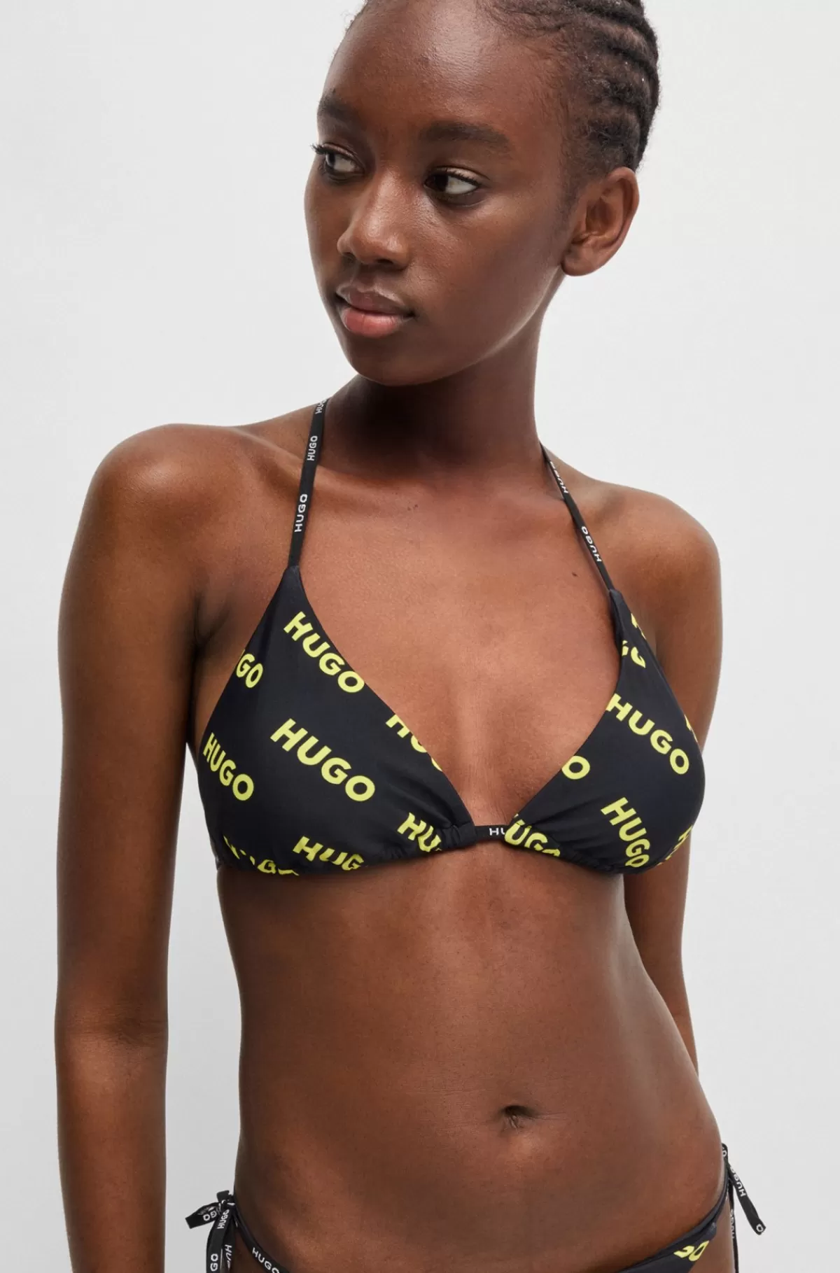 HUGO BOSS Hurtigtørrende Trekantbikinitop Med Logoprint Sort/gul Best
