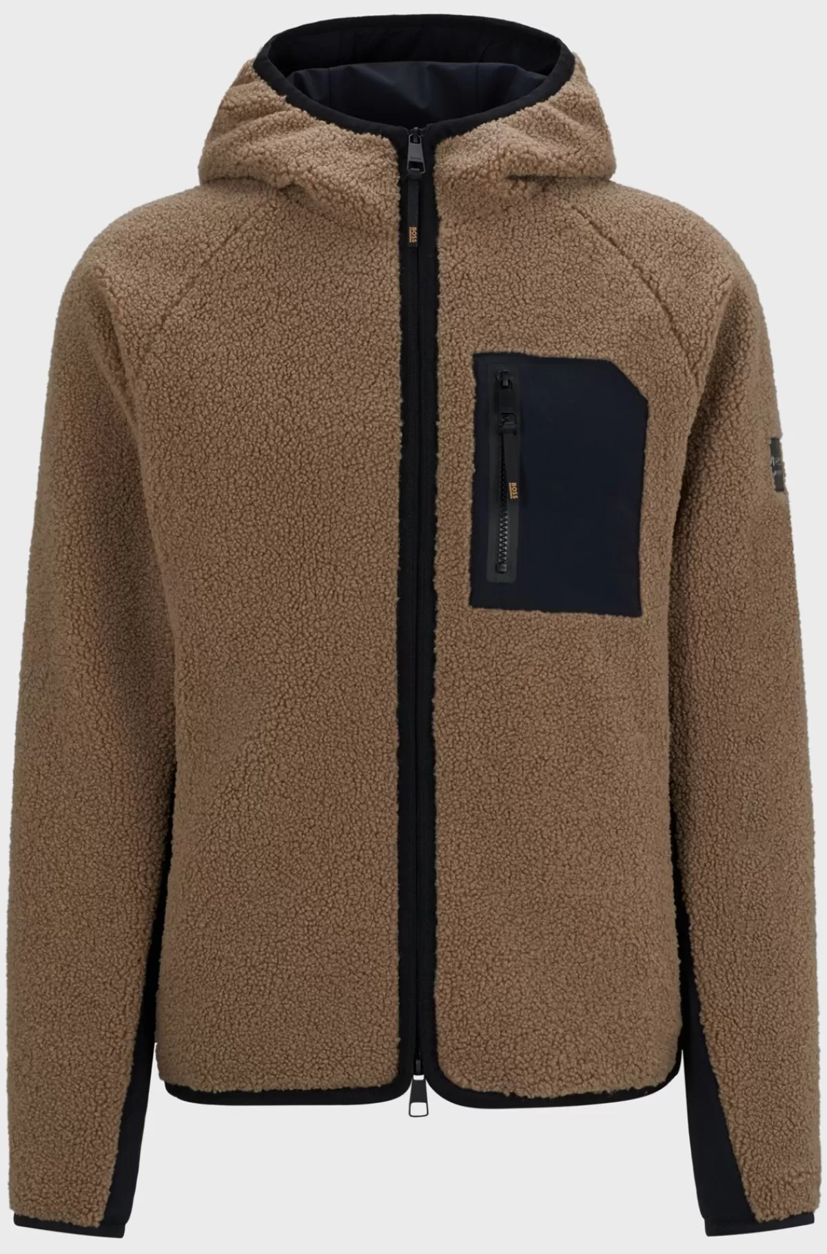 HUGO BOSS Hybridjakke Med Hætte Til Hestesport I Blødt Teddystof Brun Discount