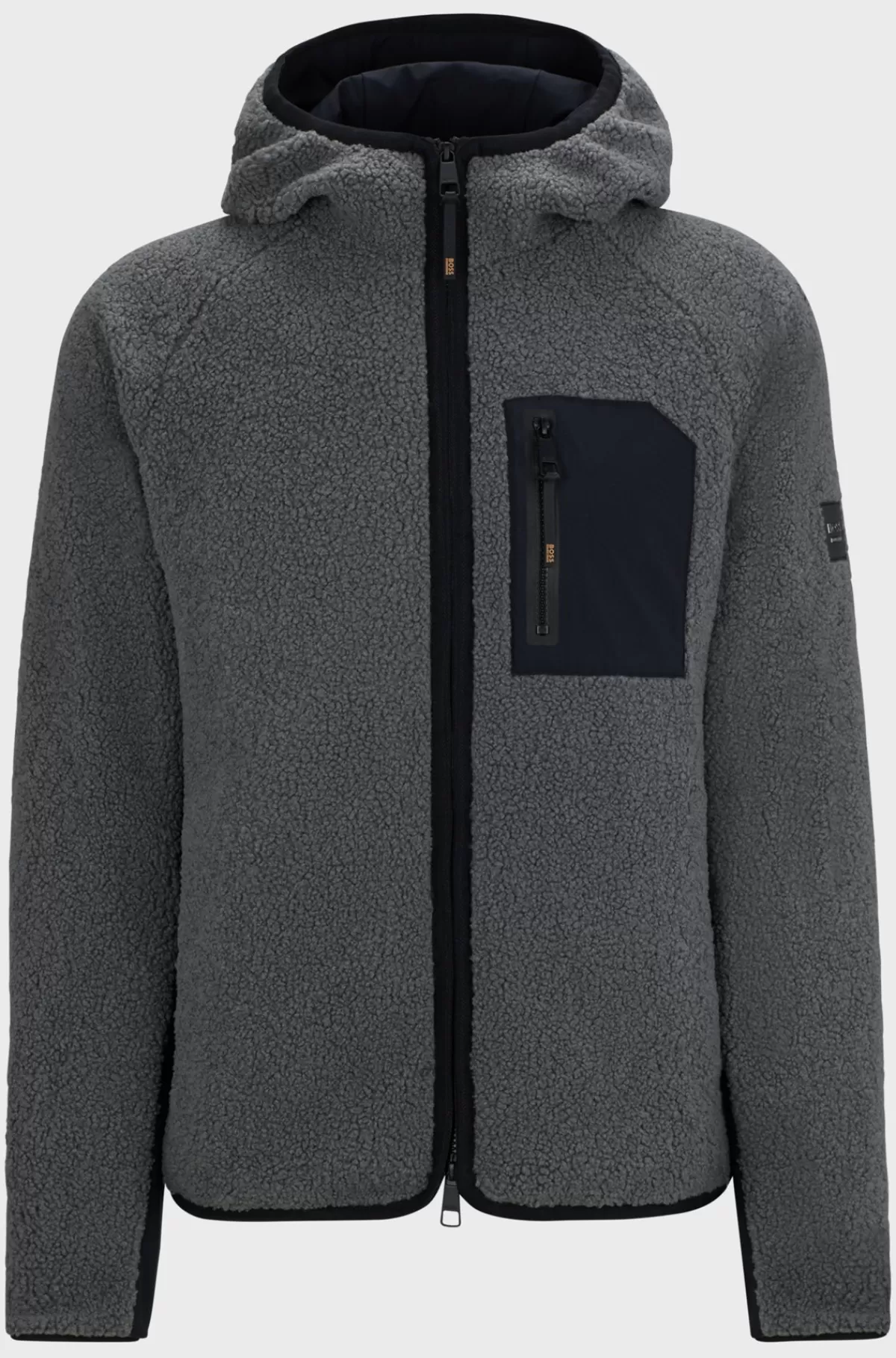 HUGO BOSS Hybridjakke Med Hætte Til Hestesport I Blødt Teddystof Grå New