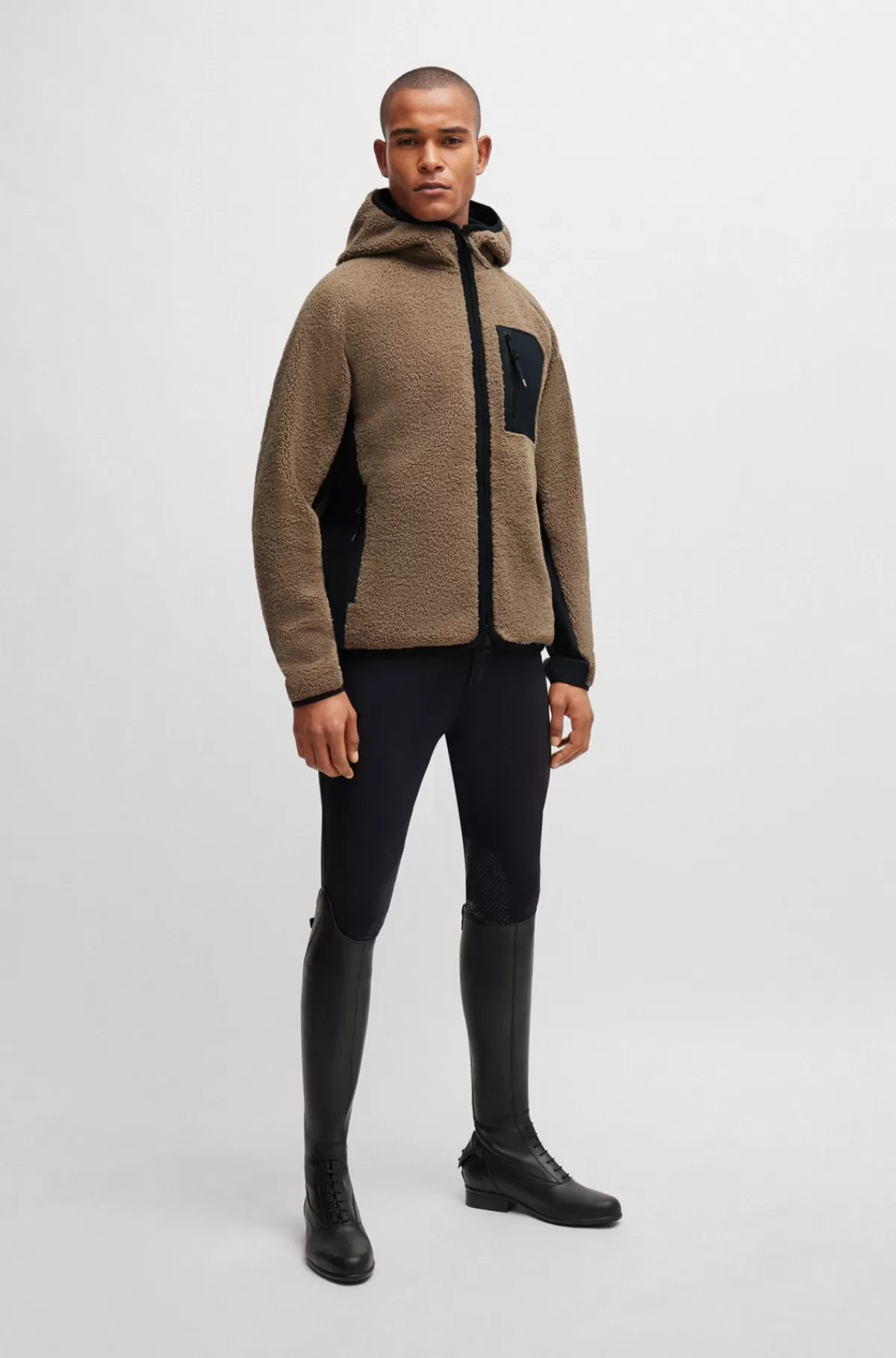 HUGO BOSS Hybridjakke Med Hætte Til Hestesport I Blødt Teddystof Brun Discount