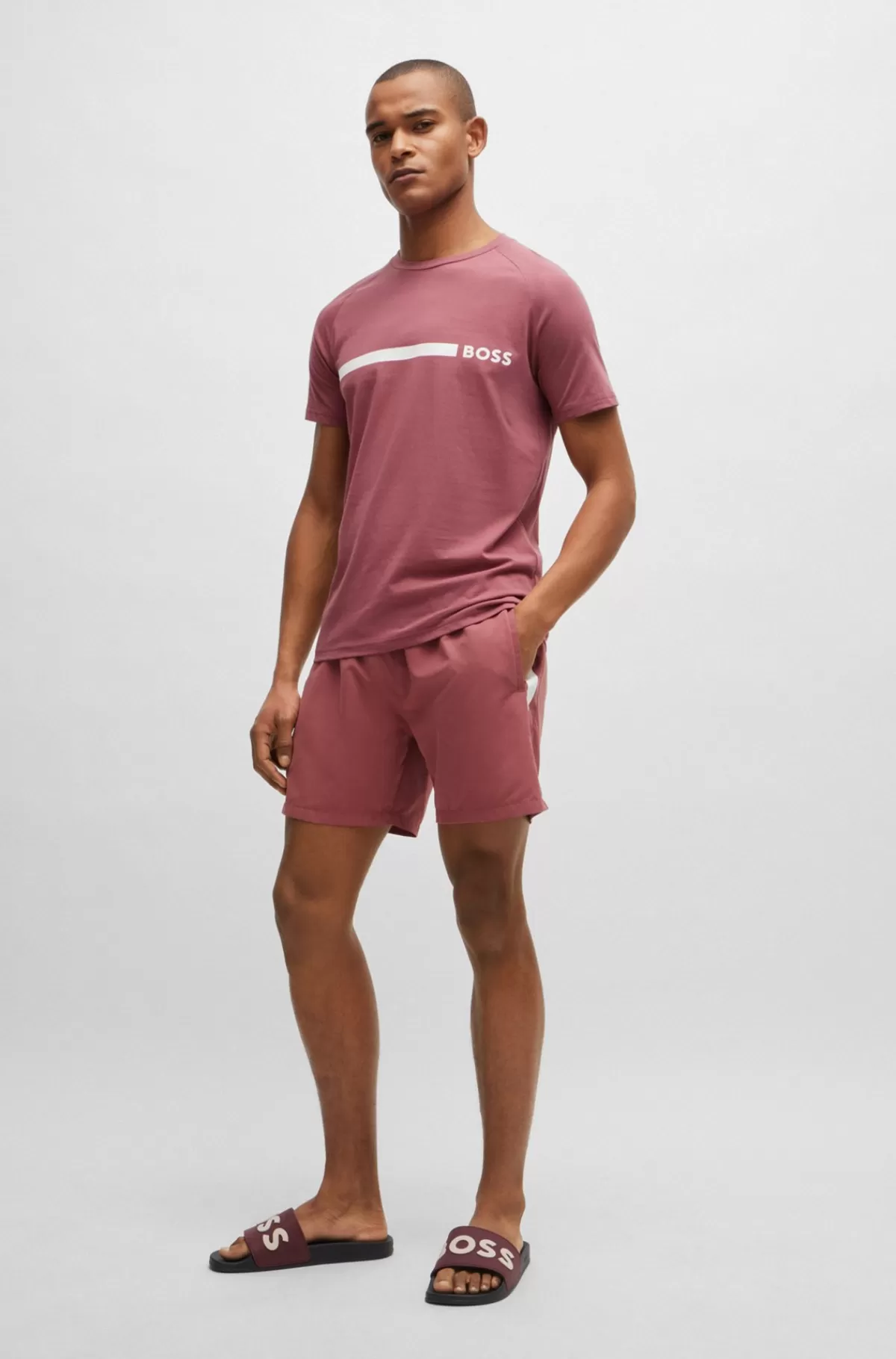 HUGO BOSS Italiensk Fremstillede Badesandaler Med Hævet Logo Mørkerød Best