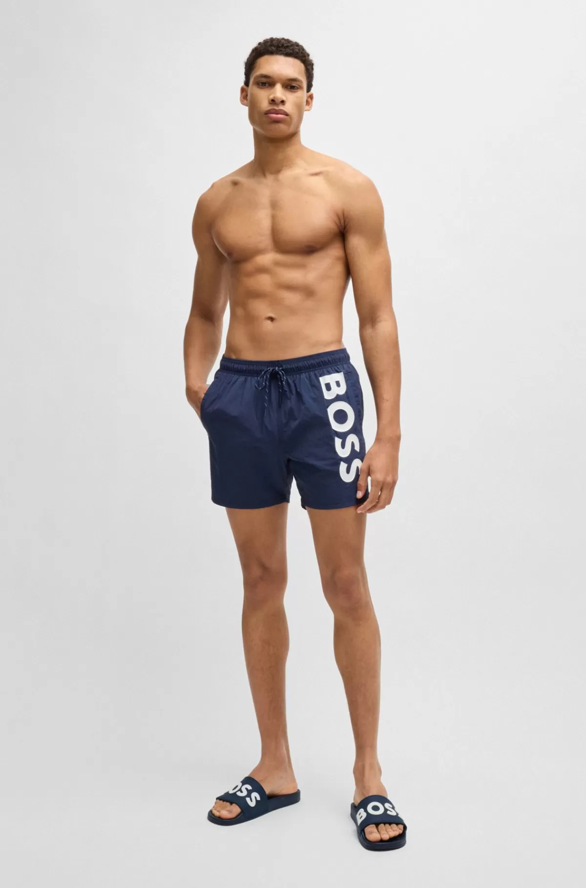 HUGO BOSS Italiensk Fremstillede Badesandaler Med Hævet Logo Mørkeblå Sale