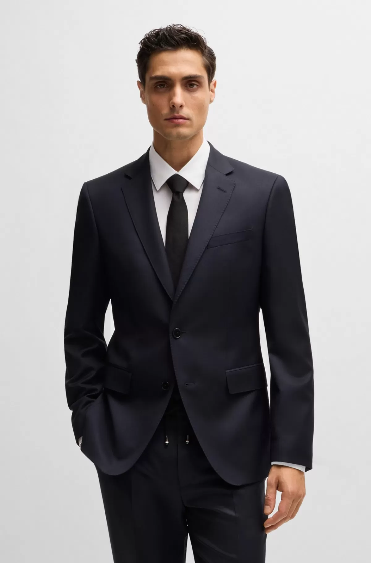 HUGO BOSS Jakke Med Slim Fit I Serge Af Ny Uld Mørkeblå Outlet
