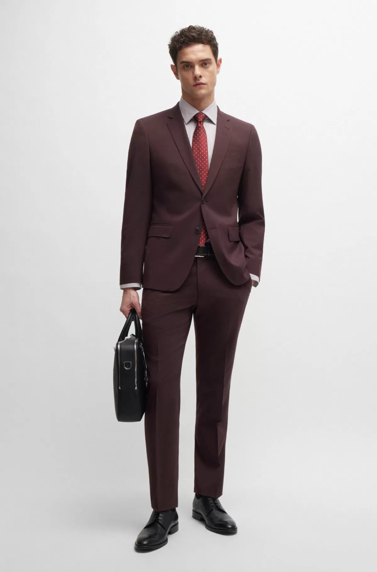 HUGO BOSS Jakkesæt Med Slim Fit I Mønstret Stof Med Stræk Mørkerød Discount
