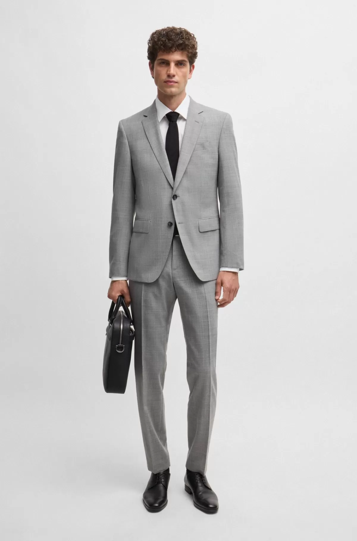 HUGO BOSS Jakkesæt Med Slim Fit I Mønstret Stof Med Stræk Sølv New