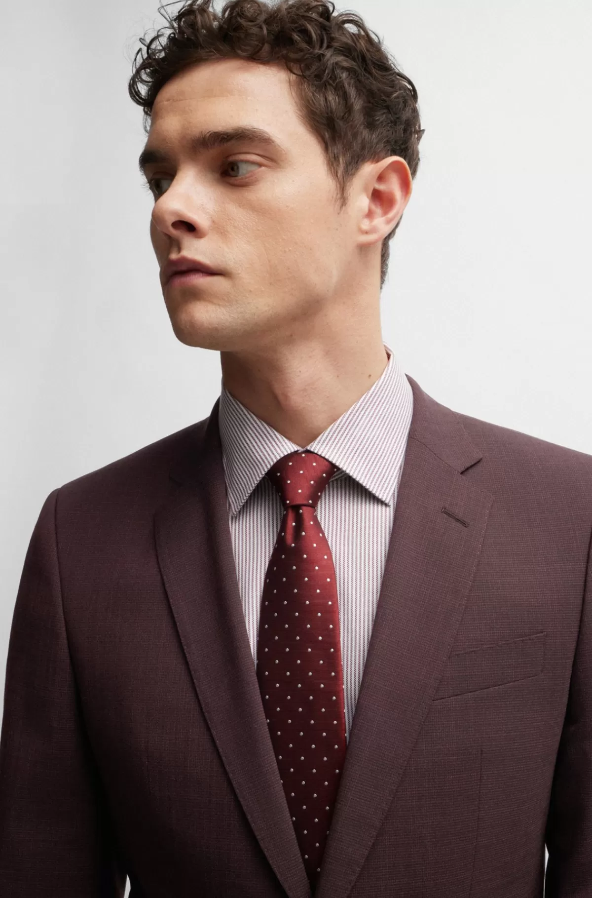 HUGO BOSS Jakkesæt Med Slim Fit I Mønstret Stof Med Stræk Mørkerød Discount