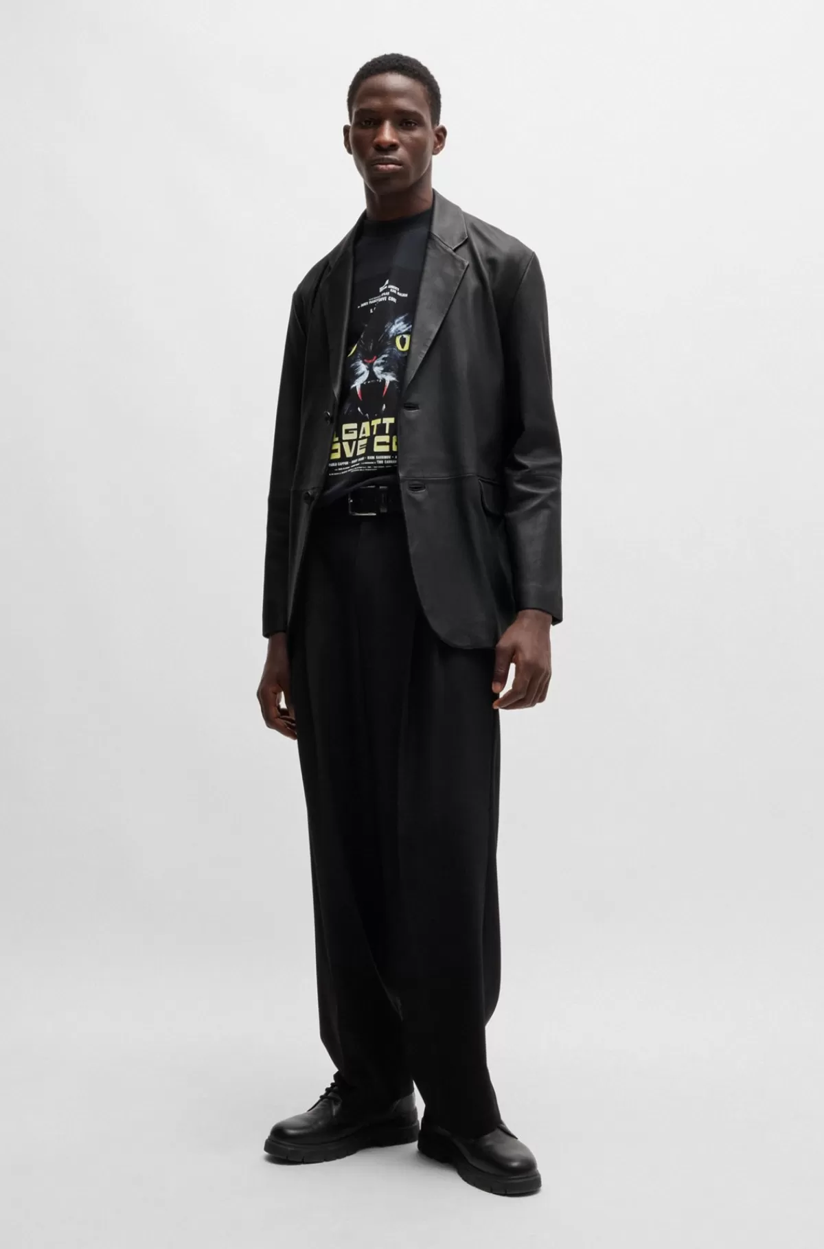HUGO BOSS Jakkesætsjakke Med Relaxed Fit Af Blødt Læder Sort Cheap
