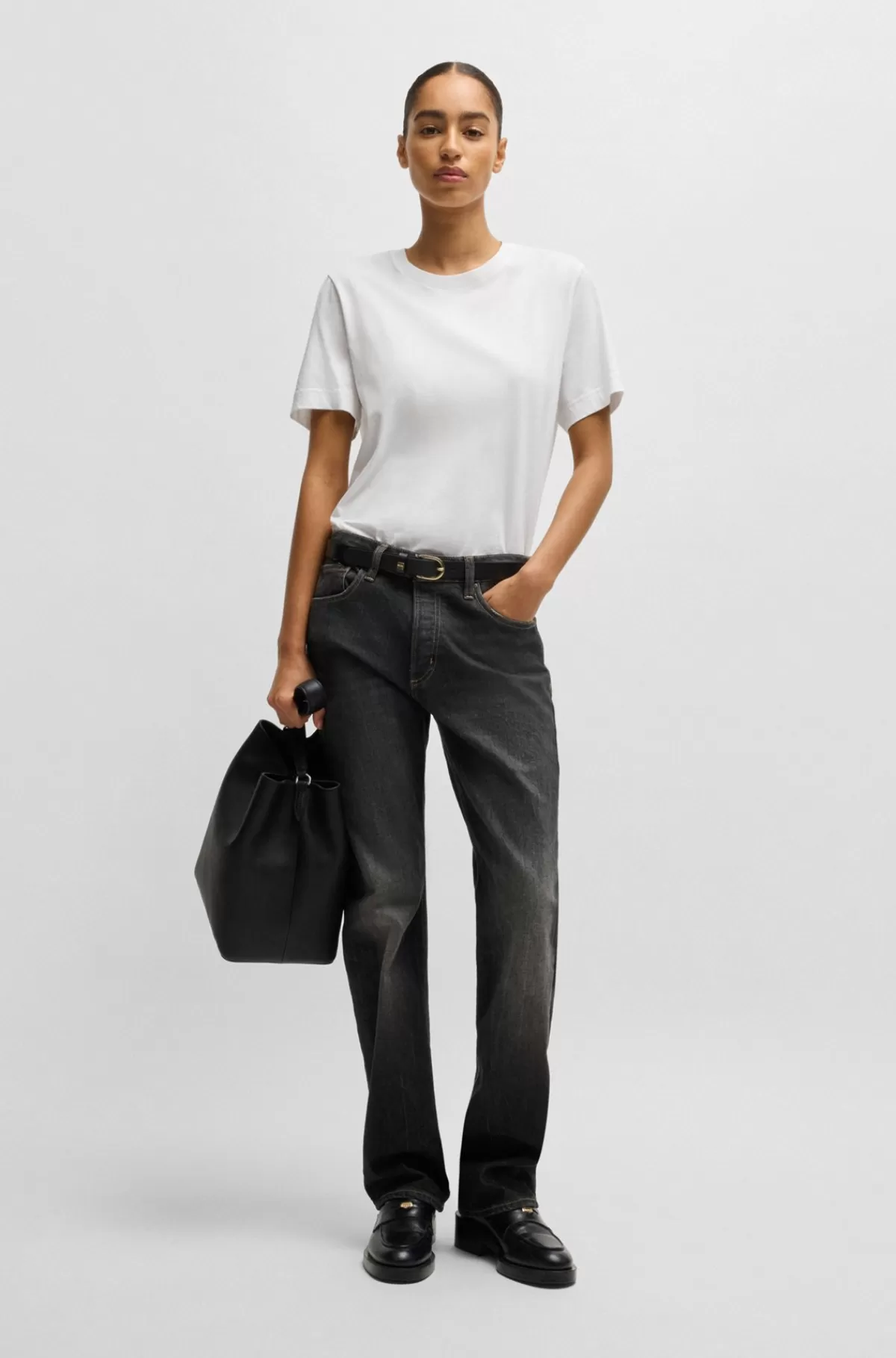 HUGO BOSS Jeans Med Straight Fit I Falmet Denim Med Behageligt Stræk Sort Cheap