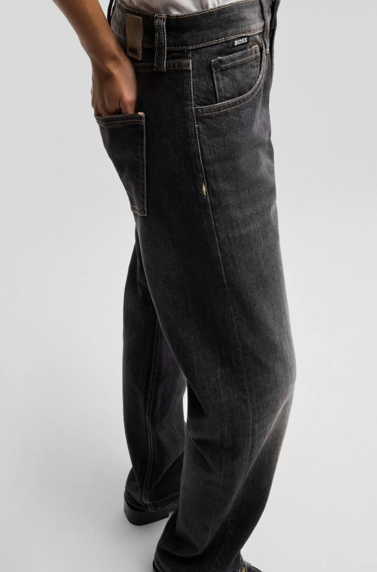 HUGO BOSS Jeans Med Straight Fit I Falmet Denim Med Behageligt Stræk Sort Cheap