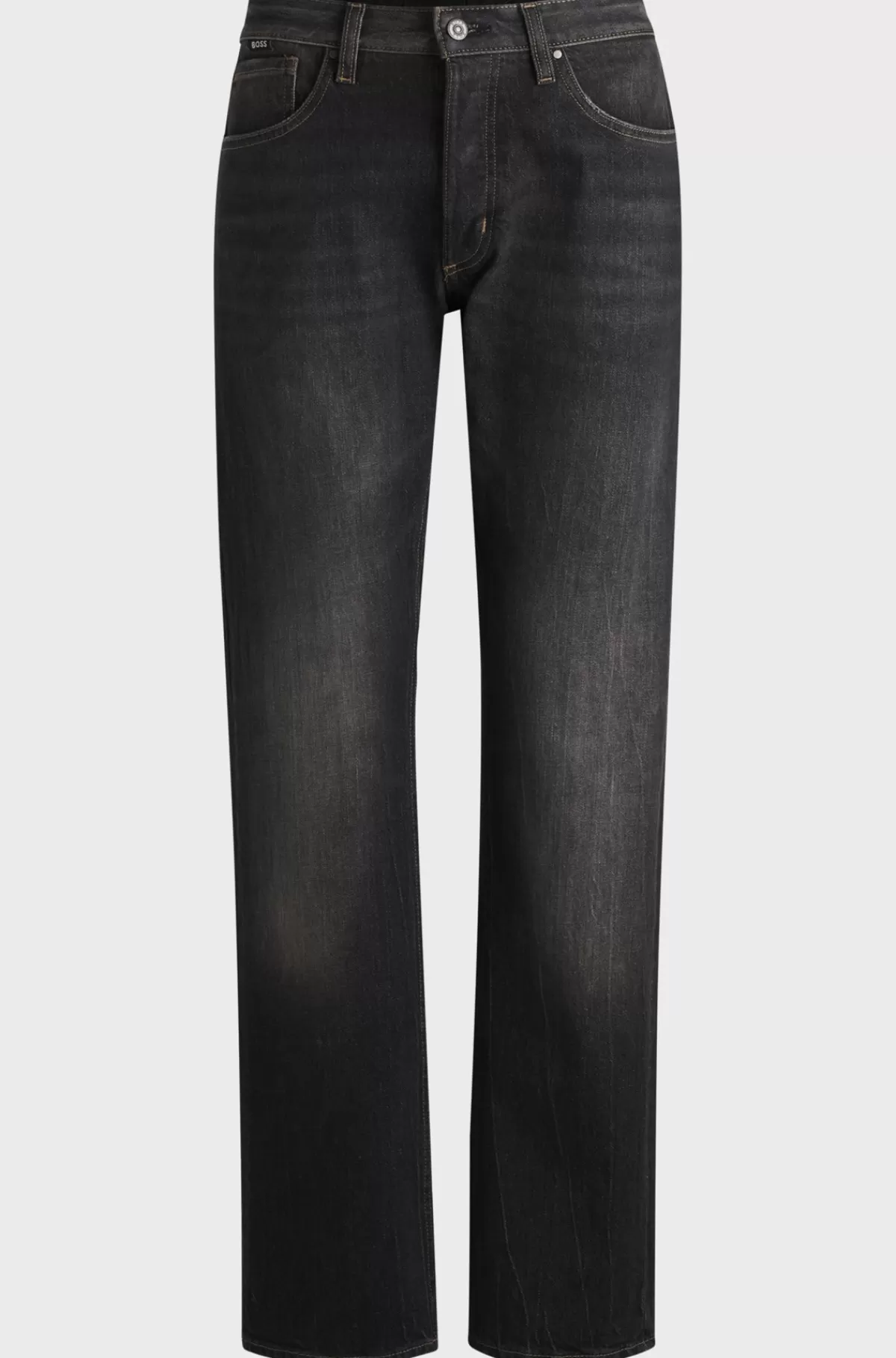 HUGO BOSS Jeans Med Straight Fit I Falmet Denim Med Behageligt Stræk Sort Cheap