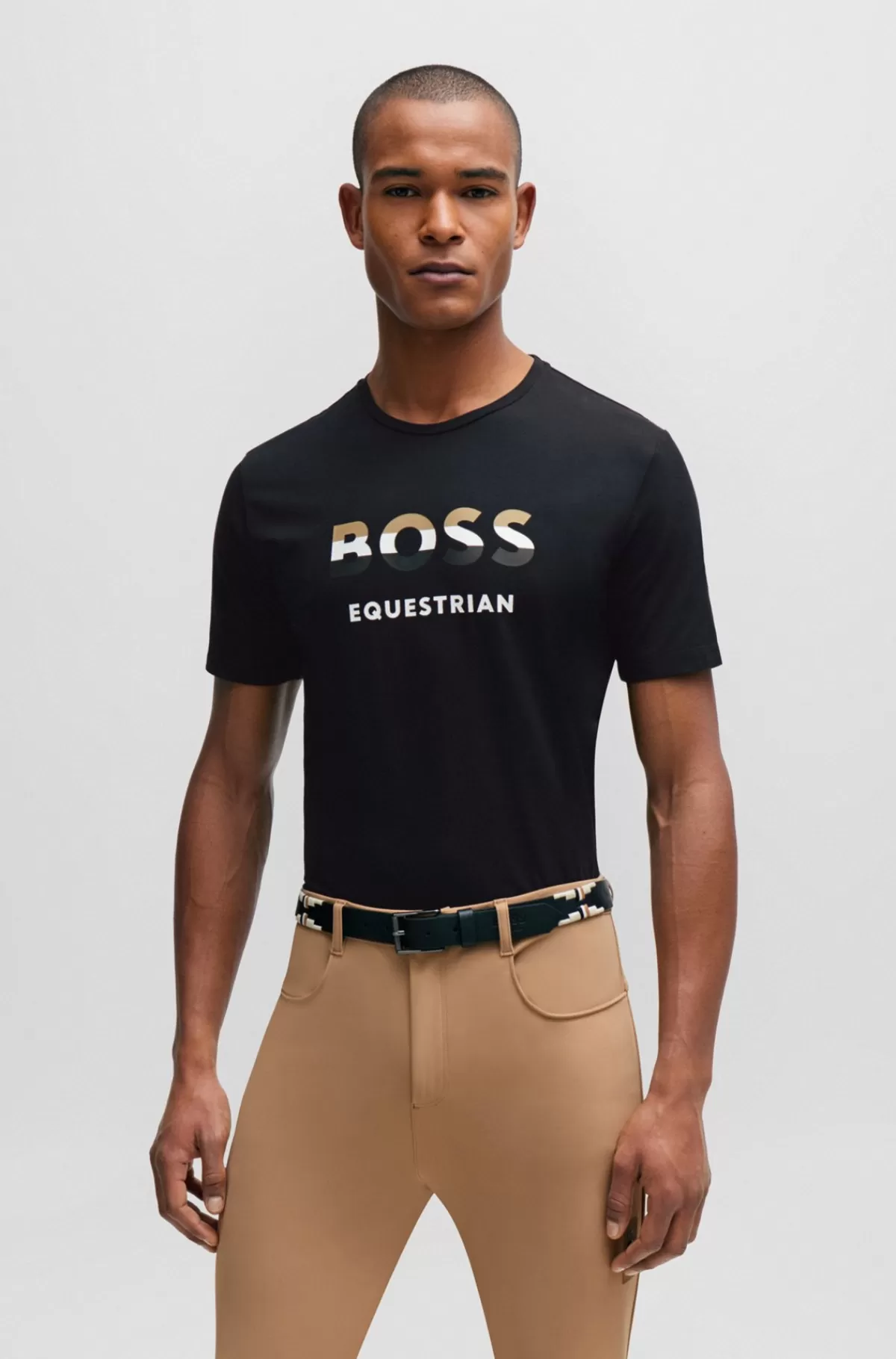 HUGO BOSS Kortærmet T-shirt Til Hestesport I Strækbomuld Med Logo Sort Best Sale