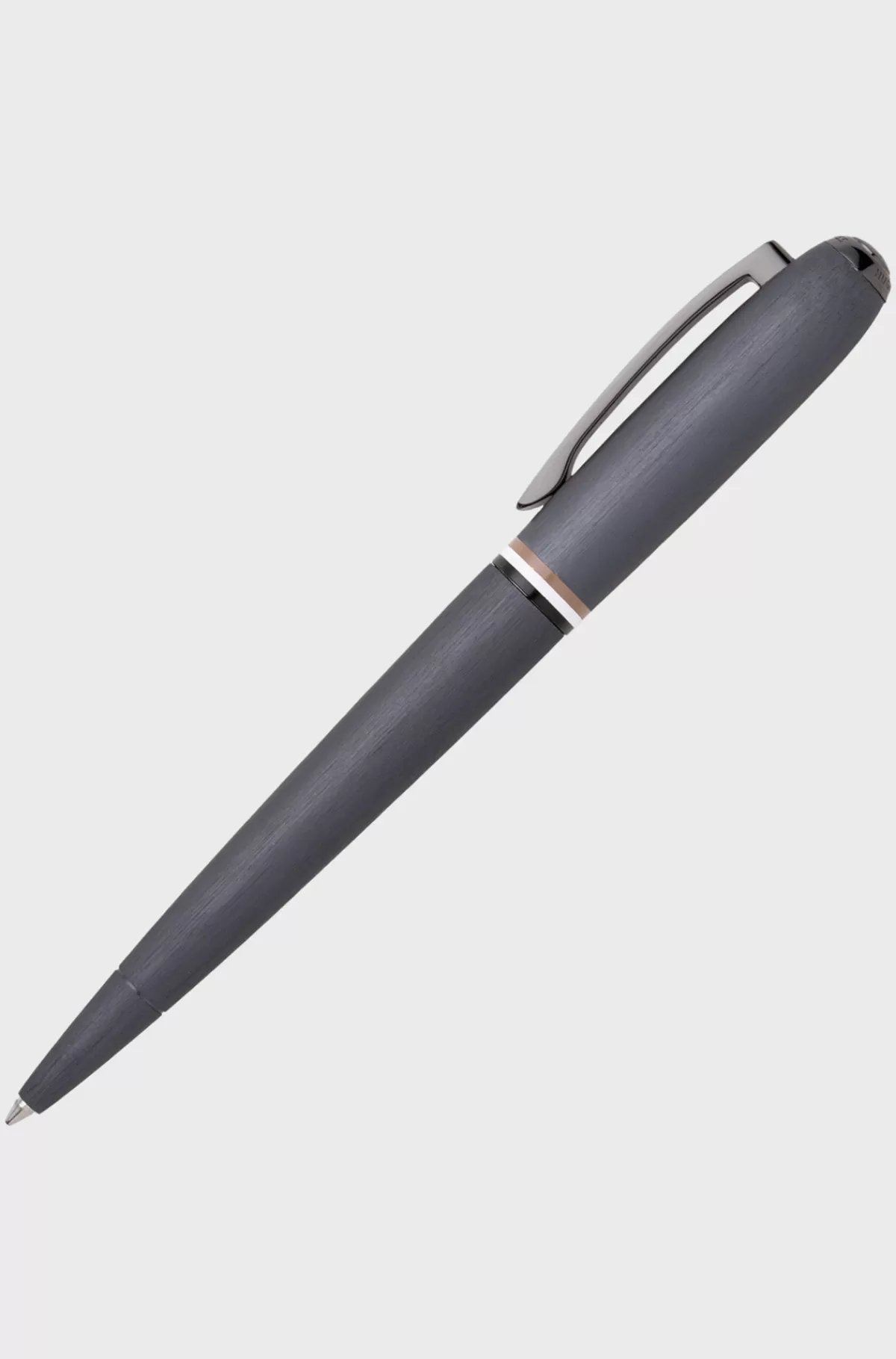 HUGO BOSS Kuglepen I Børstet Look Med Signaturstribet Ring Mørkegrå Flash Sale