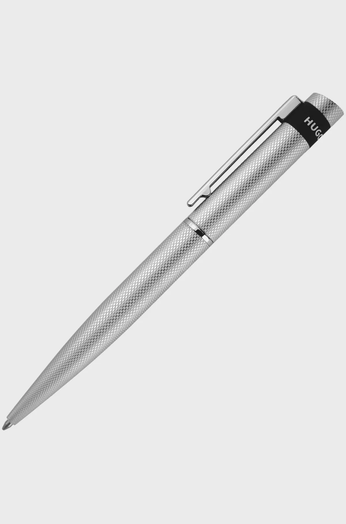 HUGO BOSS Kuglepen I Krom Med Mat Diamantskåret Mønster Sort Clearance