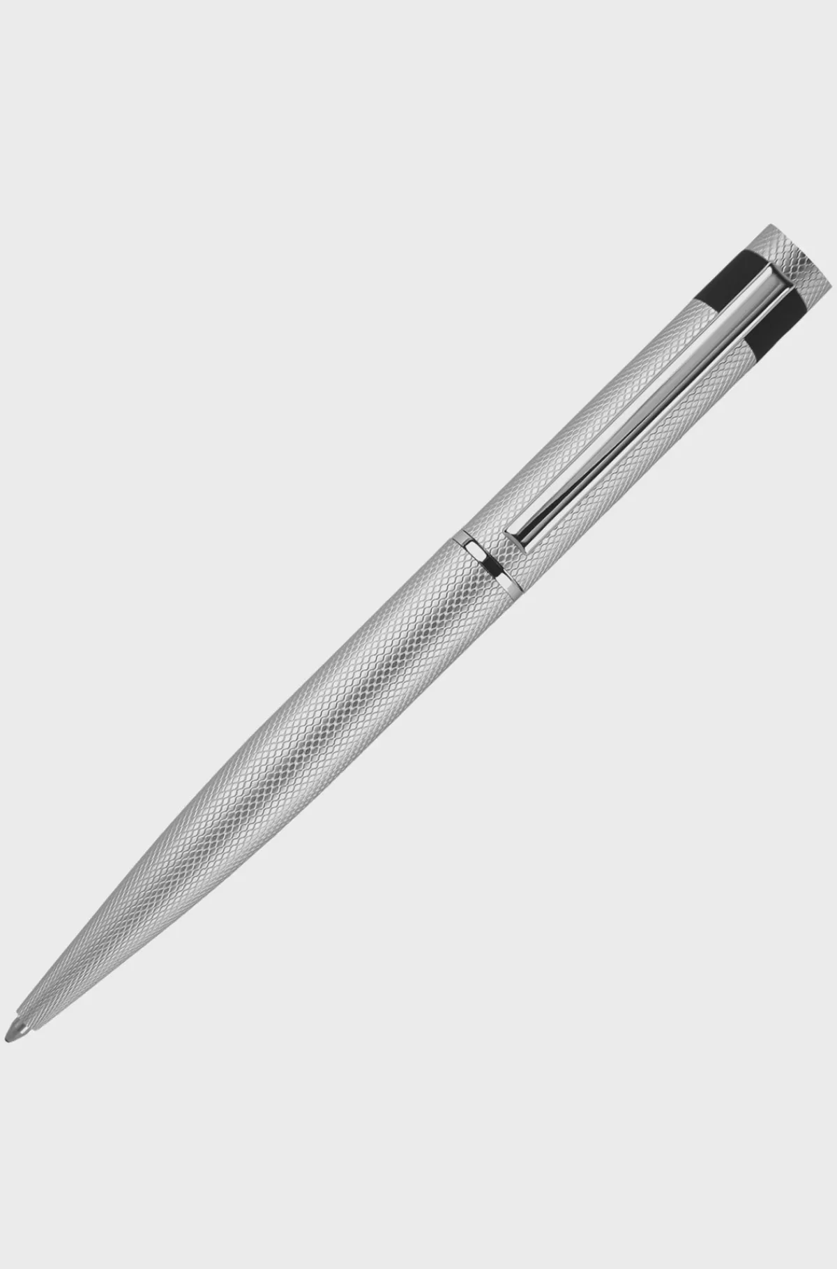 HUGO BOSS Kuglepen I Krom Med Mat Diamantskåret Mønster Sort Clearance