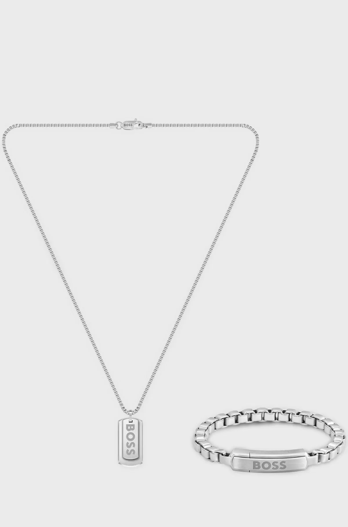 HUGO BOSS Logohalskæde Med Matchende Armbånd I Gaveæske Sølv Cheap