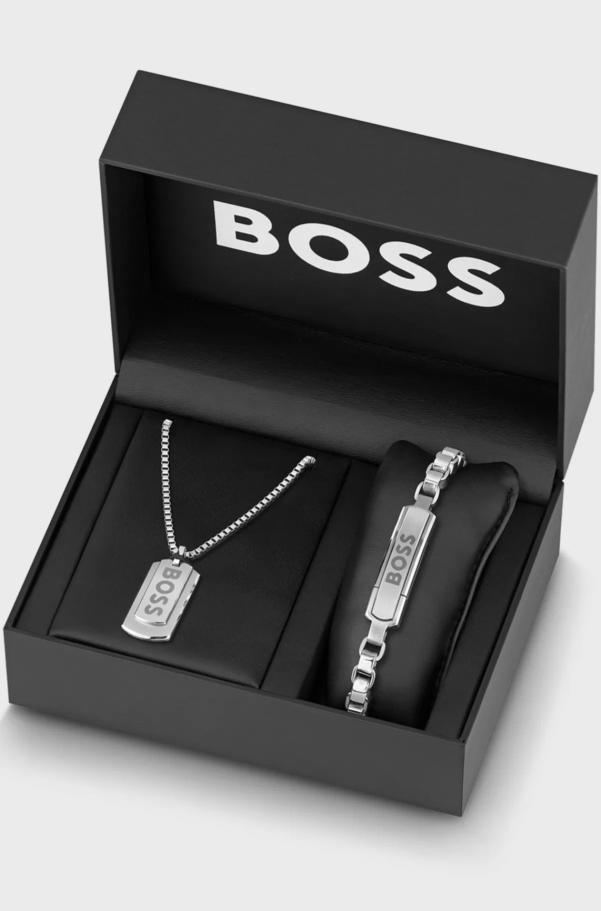 HUGO BOSS Logohalskæde Med Matchende Armbånd I Gaveæske Sølv Cheap