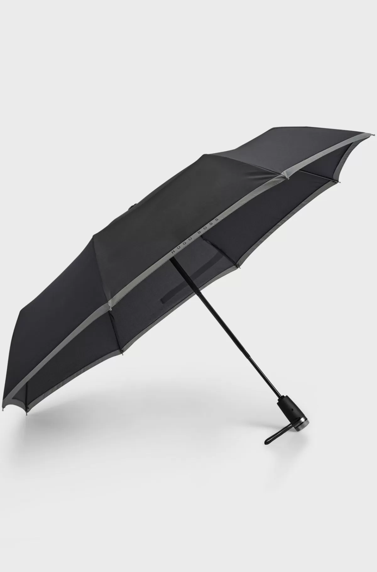 HUGO BOSS Lommeparaply Med Grå Kant Sort Store