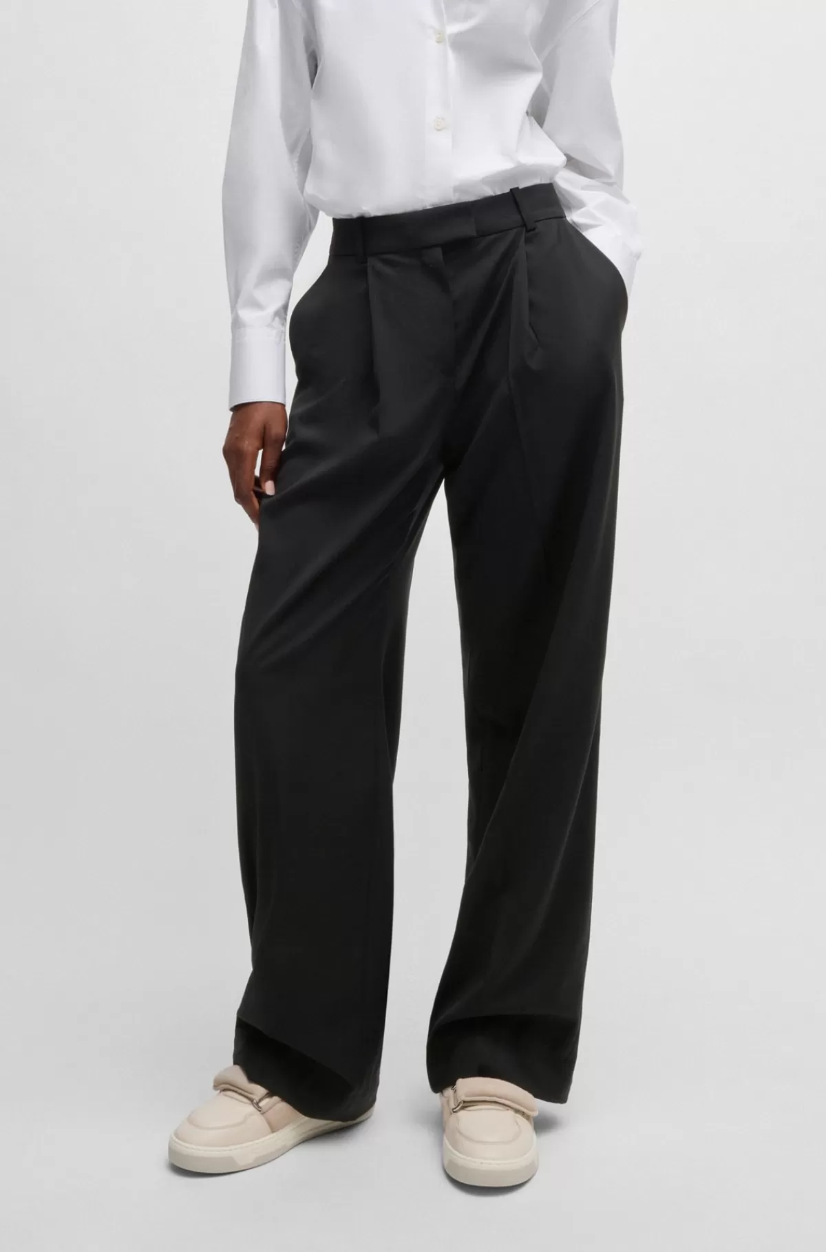 HUGO BOSS NAOMI X BOSS-bukser Med Regular Fit I Uld Med Naturligt Stræk Sort Fashion