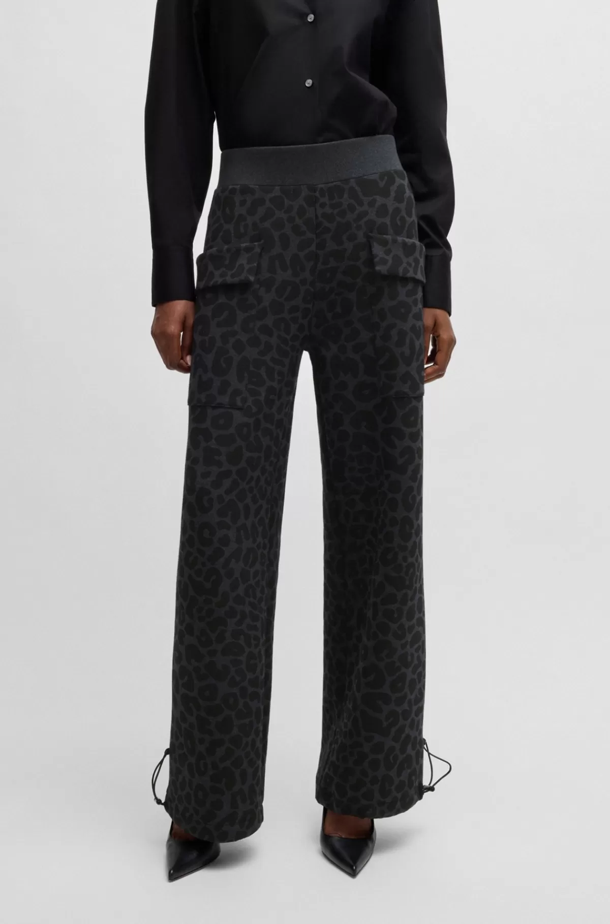 HUGO BOSS NAOMI X BOSS-tracksuit-bukser I Bomuldsblanding Med Dyreprint Og Energear™ Sort mønstret Sale