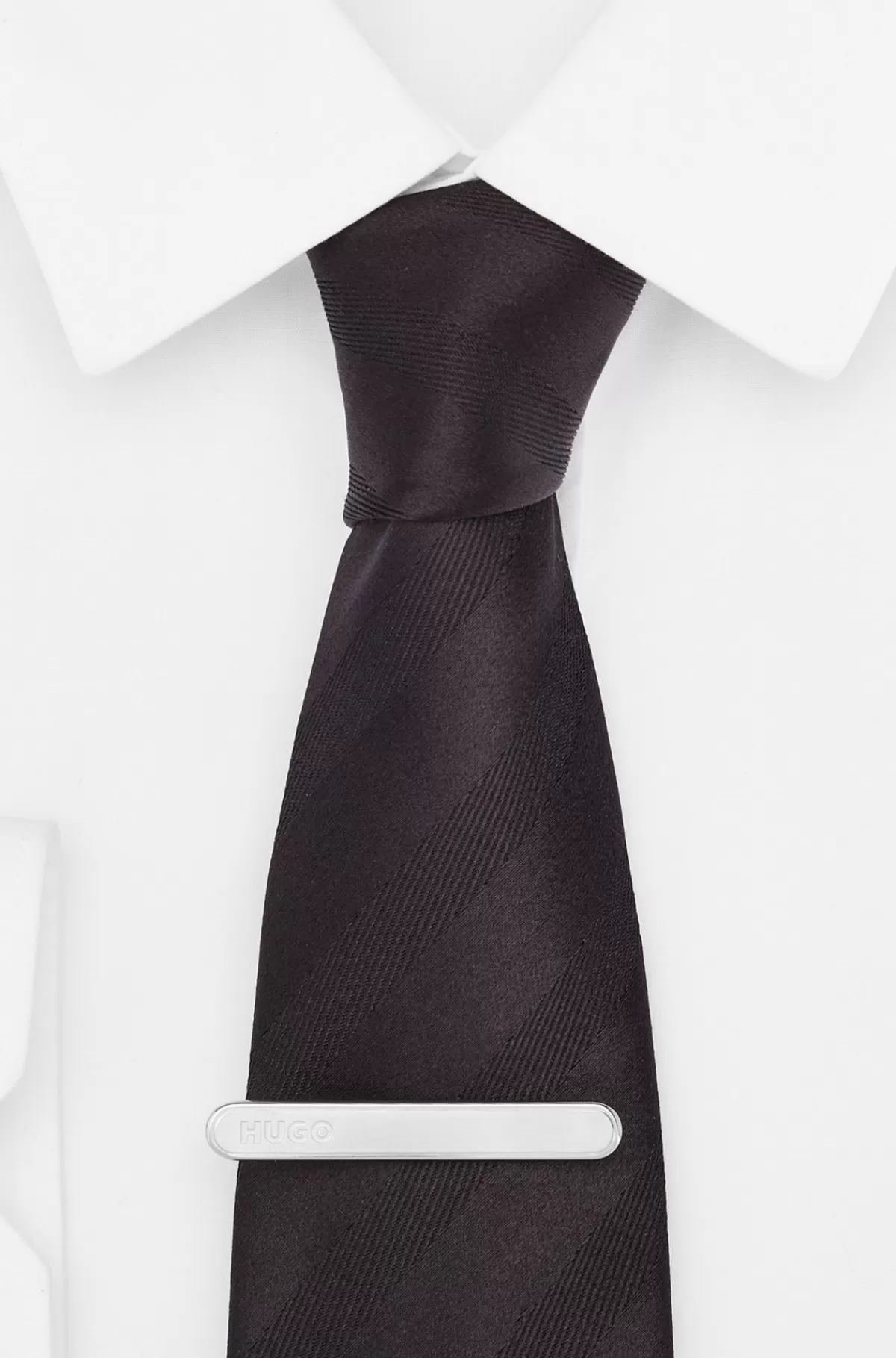HUGO BOSS Oval Slipsenål Med Indgraveret Logo Sølv Best