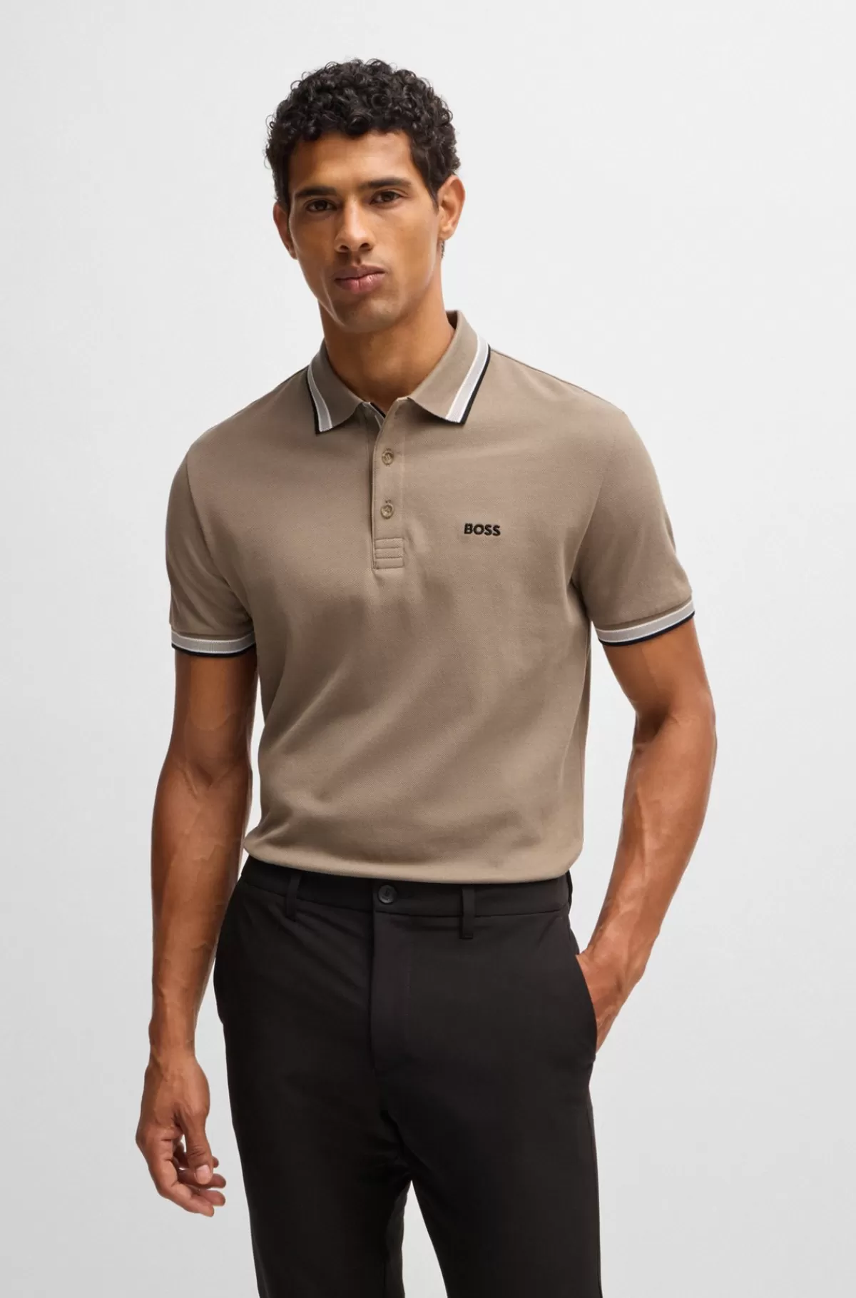 HUGO BOSS Paddy Poloshirt I Bomuldspiqué Med Logo I Kontrastfarve Beige Shop