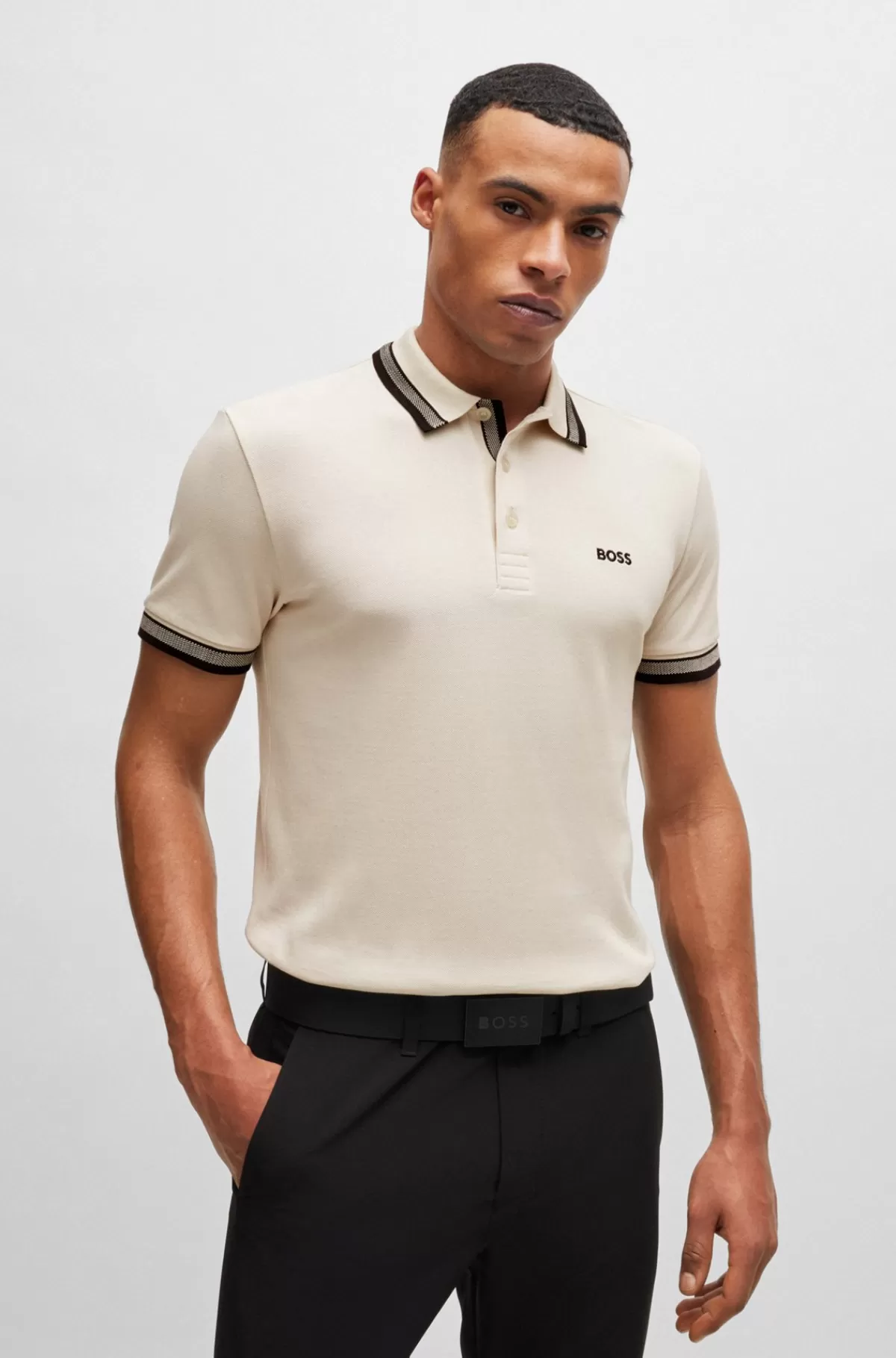 HUGO BOSS Paddy Poloshirt I Bomuldspiqué Med Logo I Kontrastfarve Naturlig Flash Sale