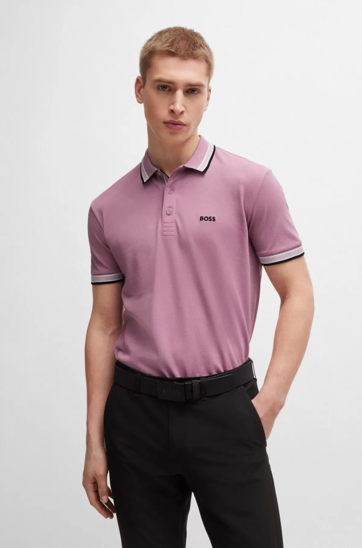 HUGO BOSS Paddy Poloshirt I Bomuldspiqué Med Logo I Kontrastfarve Lyslilla Hot