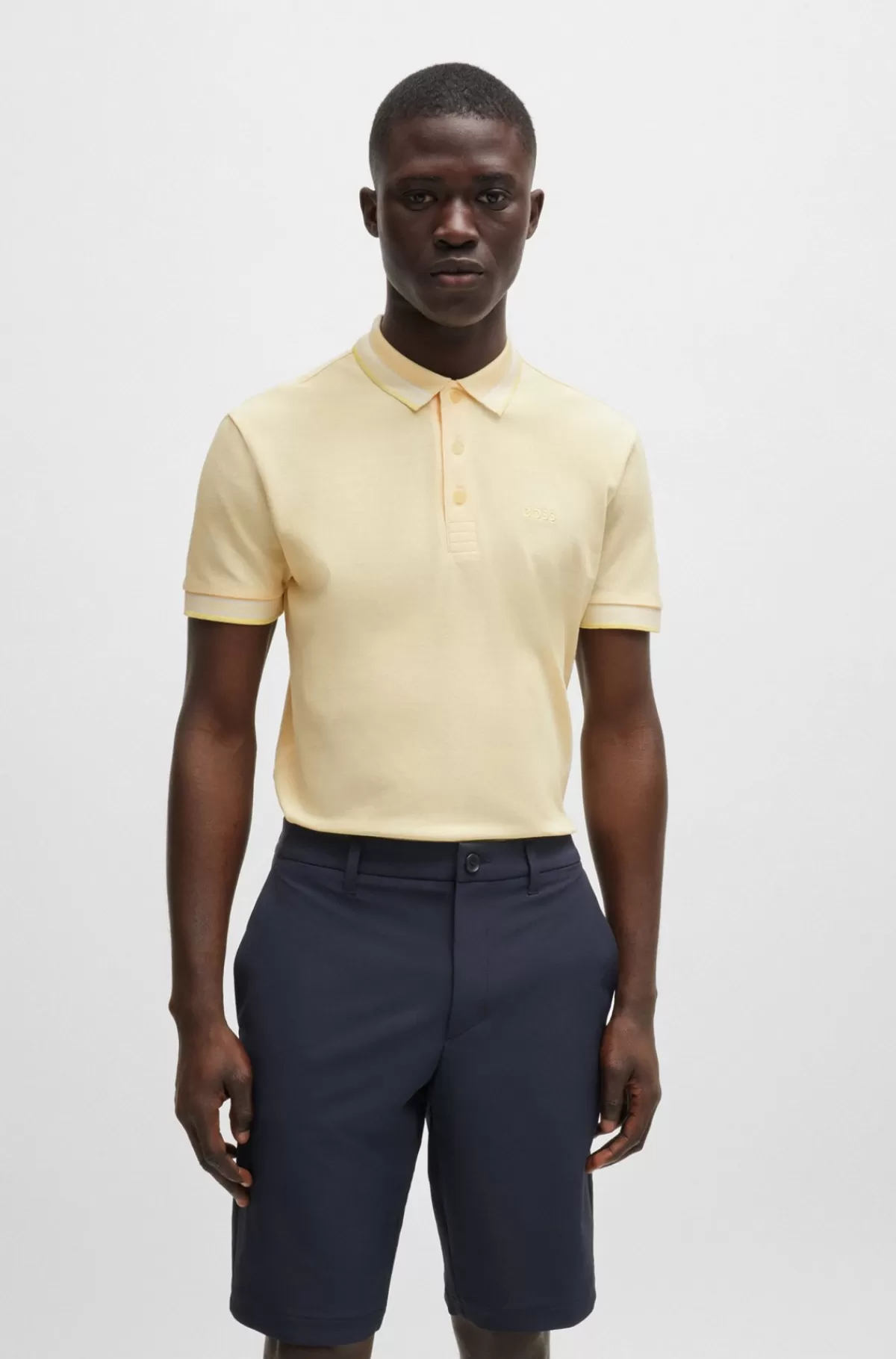 HUGO BOSS Paddy Poloshirt I Bomuldspiqué Med Logo I Kontrastfarve Lysegul Clearance
