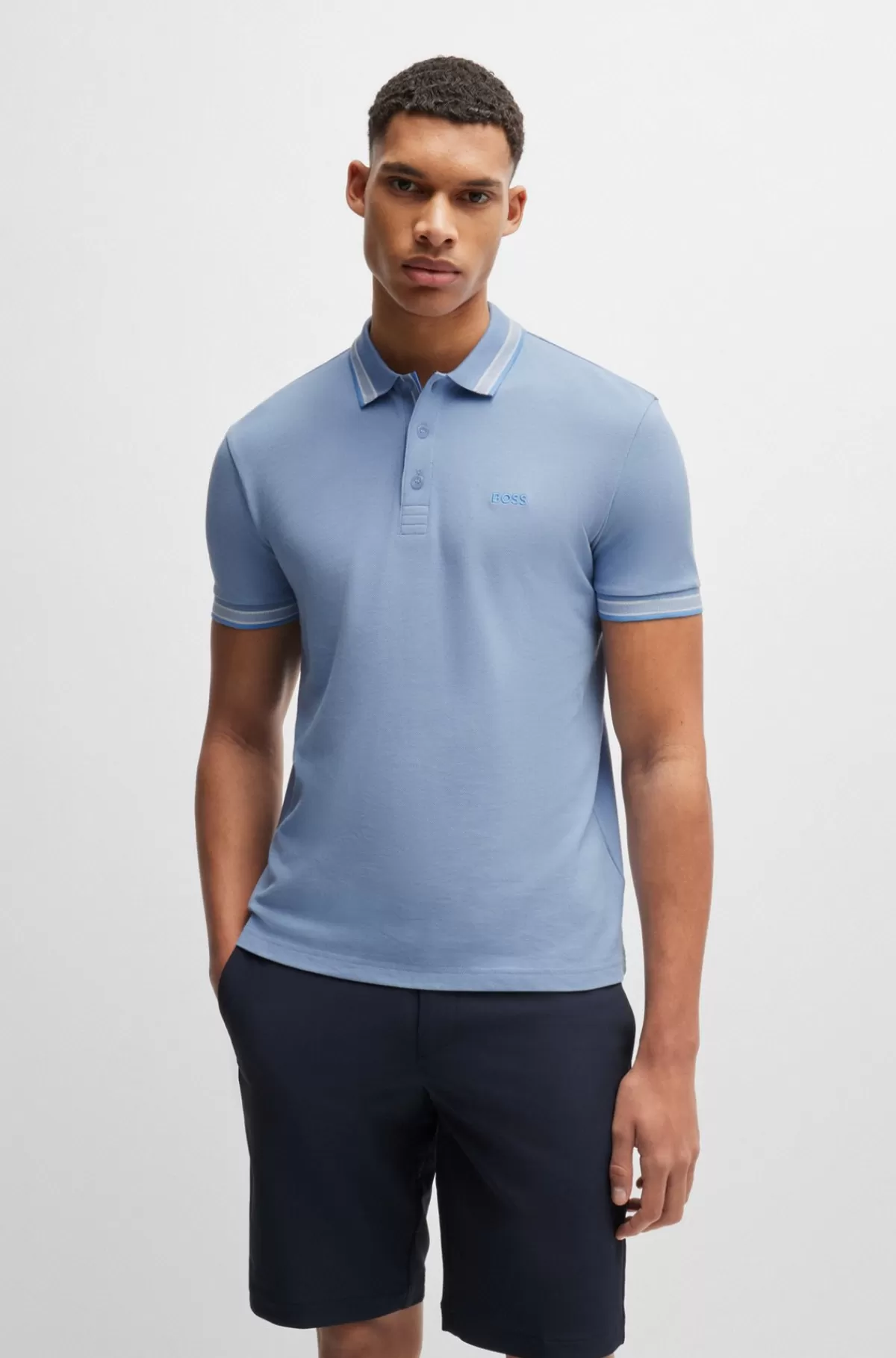 HUGO BOSS Paddy Poloshirt I Bomuldspiqué Med Logo I Kontrastfarve Lyseblå Fashion