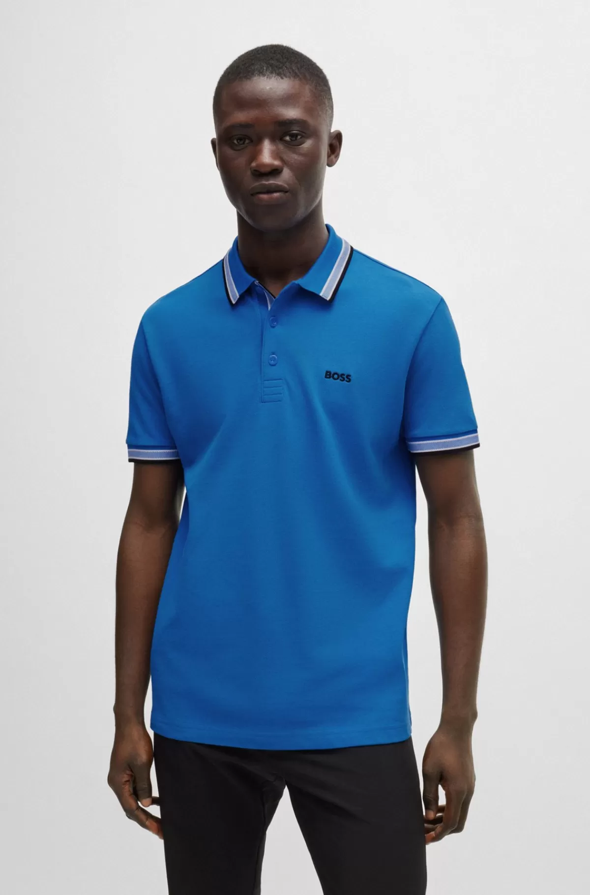 HUGO BOSS Paddy Poloshirt I Bomuldspiqué Med Logo I Kontrastfarve Blå Online