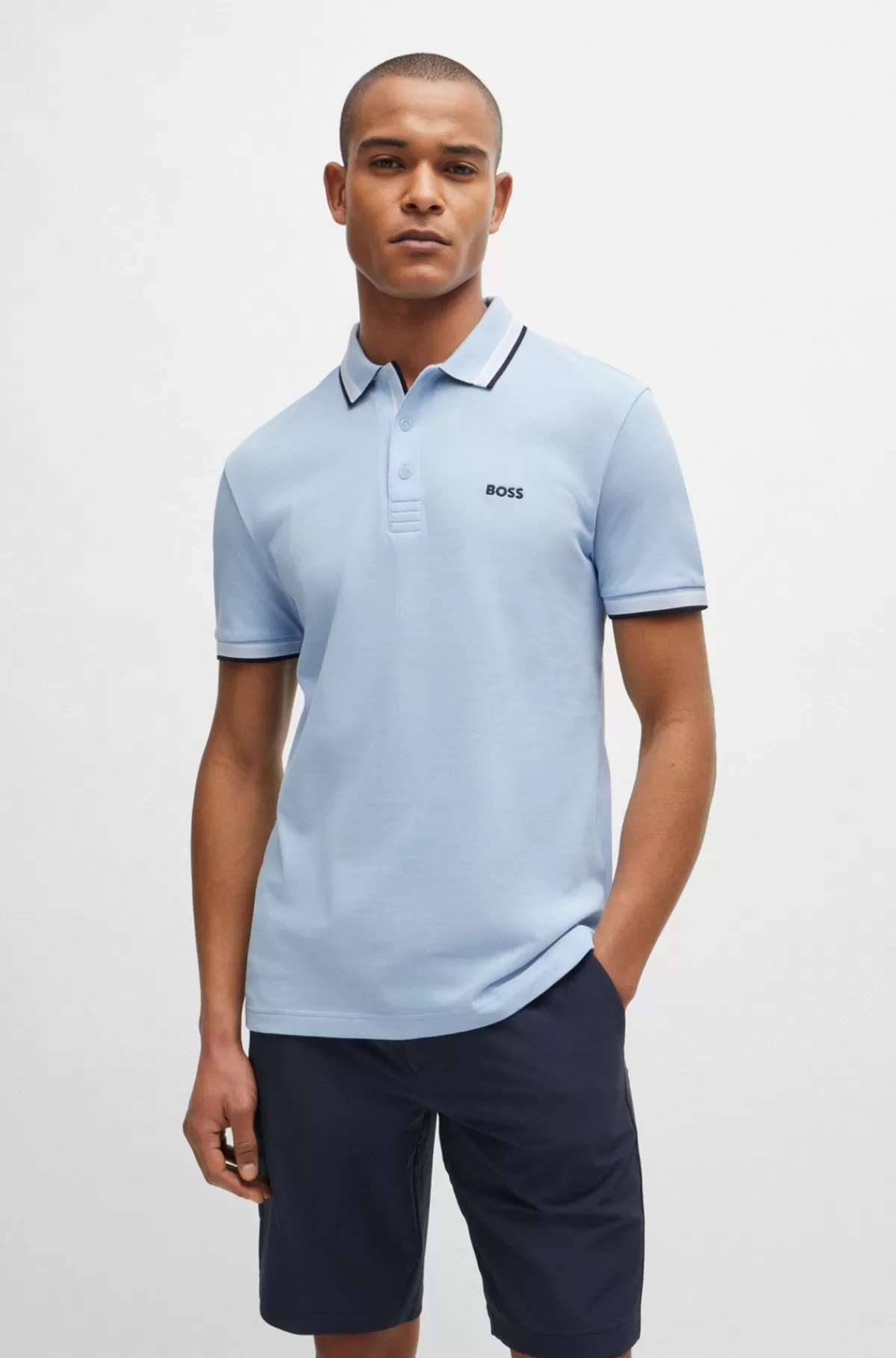 HUGO BOSS Paddy Poloshirt I Bomuldspiqué Med Logo I Kontrastfarve Lyseblå Cheap