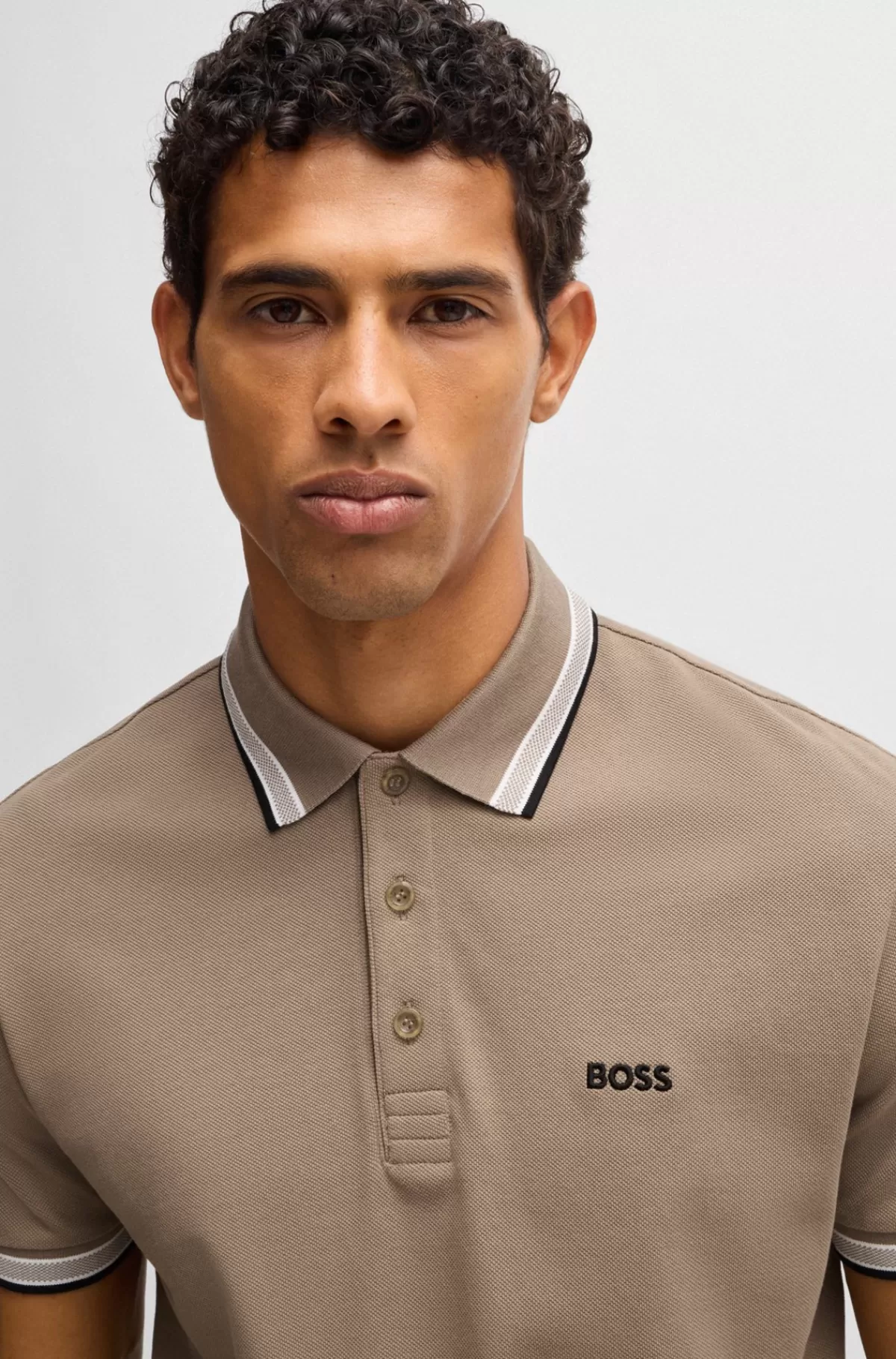 HUGO BOSS Paddy Poloshirt I Bomuldspiqué Med Logo I Kontrastfarve Beige Shop