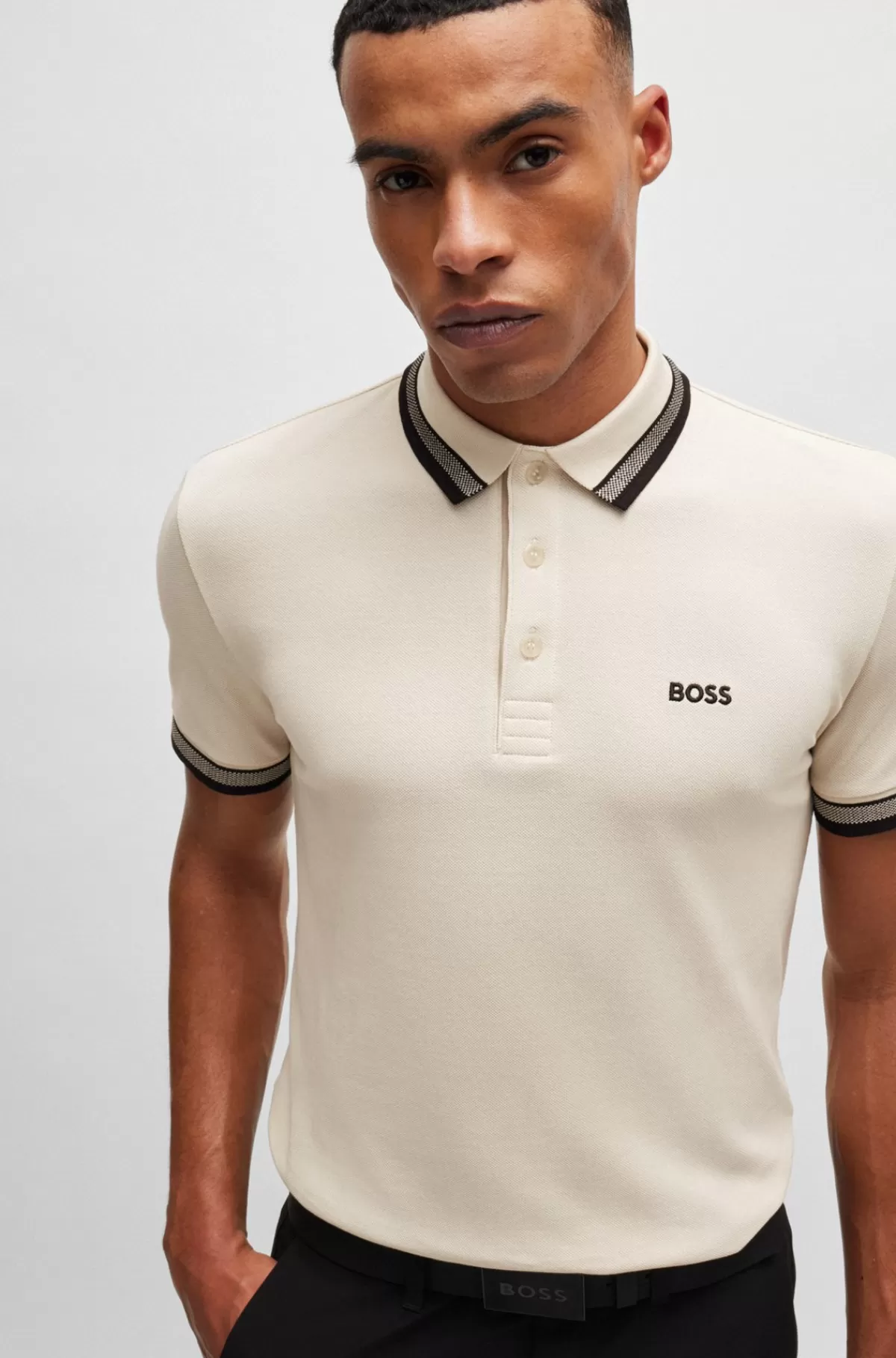 HUGO BOSS Paddy Poloshirt I Bomuldspiqué Med Logo I Kontrastfarve Naturlig Flash Sale