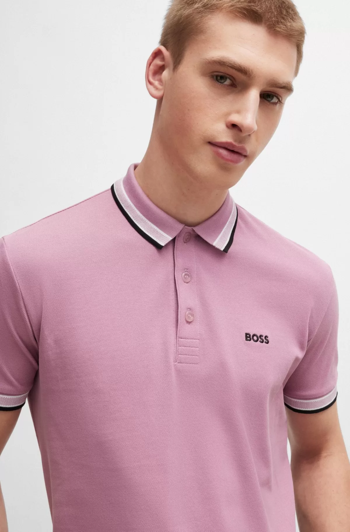 HUGO BOSS Paddy Poloshirt I Bomuldspiqué Med Logo I Kontrastfarve Lyslilla Hot
