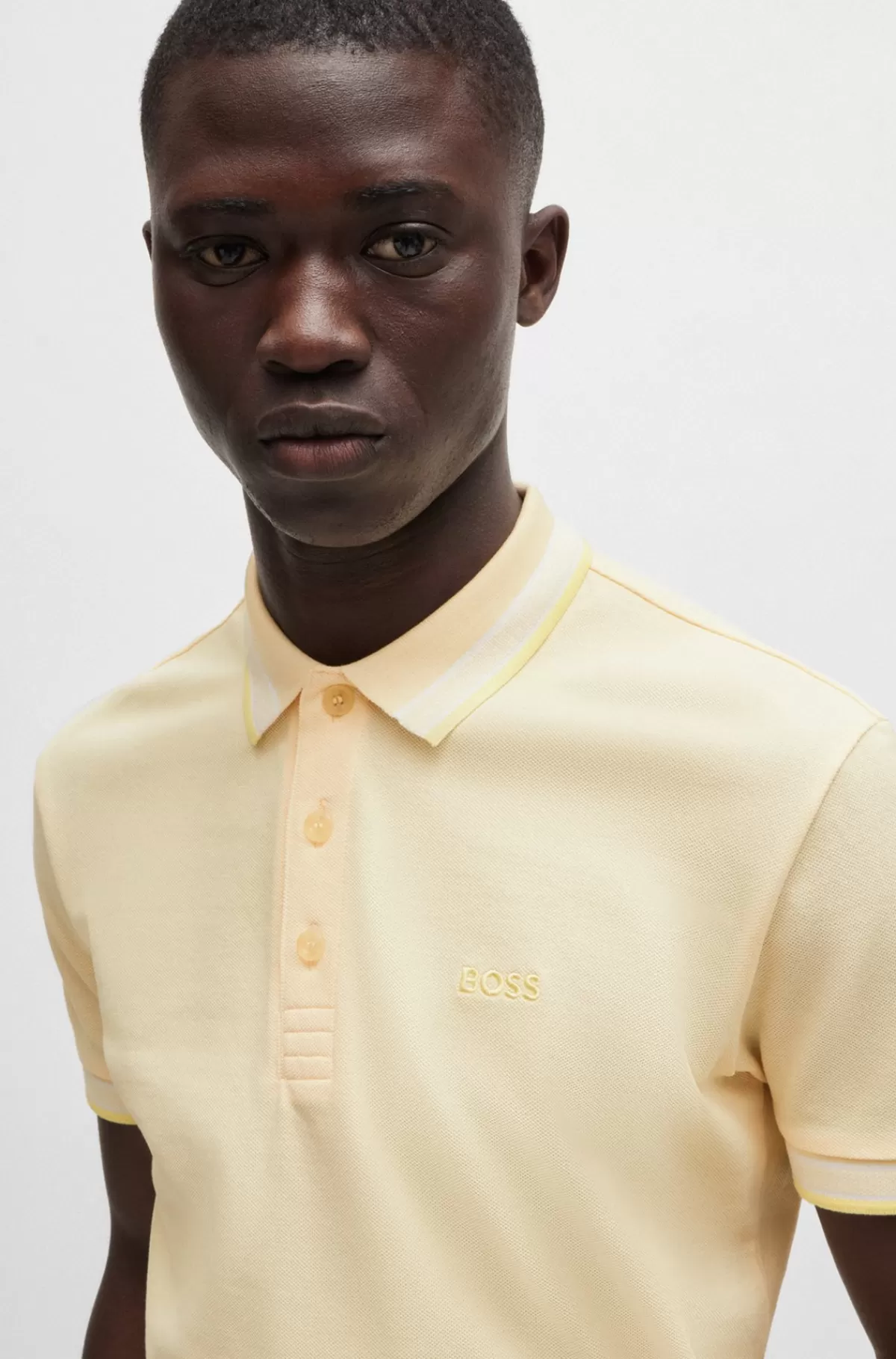 HUGO BOSS Paddy Poloshirt I Bomuldspiqué Med Logo I Kontrastfarve Lysegul Clearance