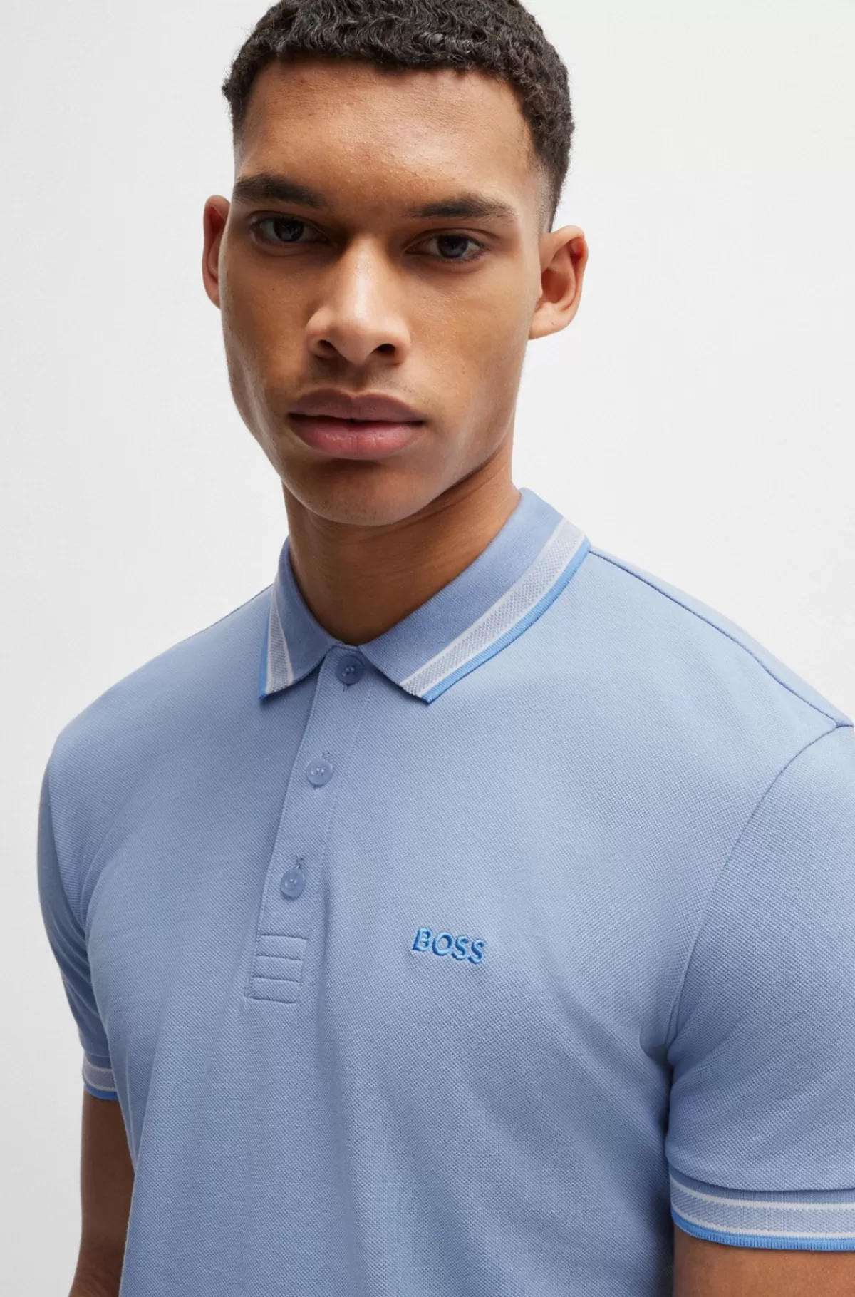 HUGO BOSS Paddy Poloshirt I Bomuldspiqué Med Logo I Kontrastfarve Lyseblå Fashion