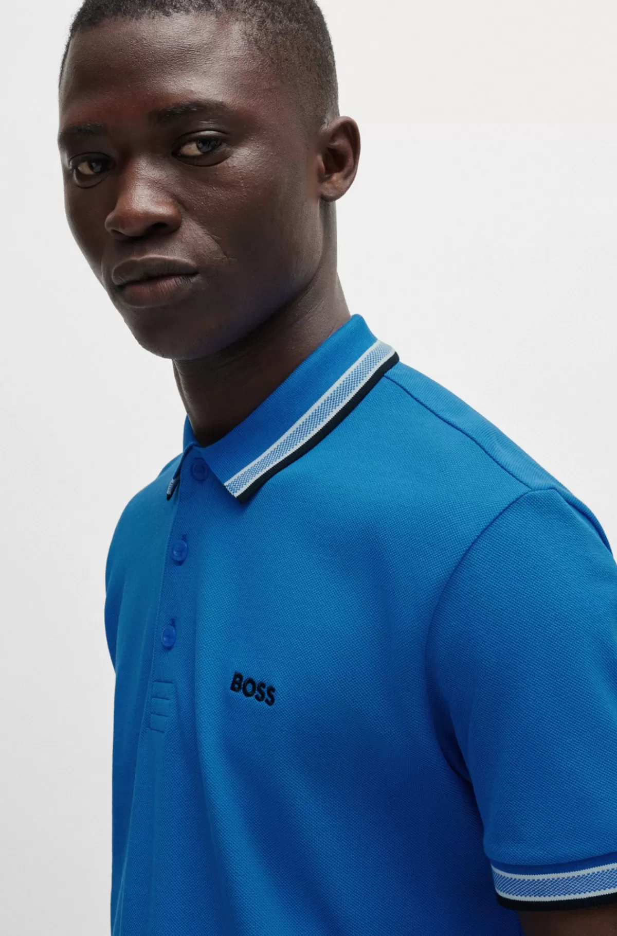 HUGO BOSS Paddy Poloshirt I Bomuldspiqué Med Logo I Kontrastfarve Blå Online